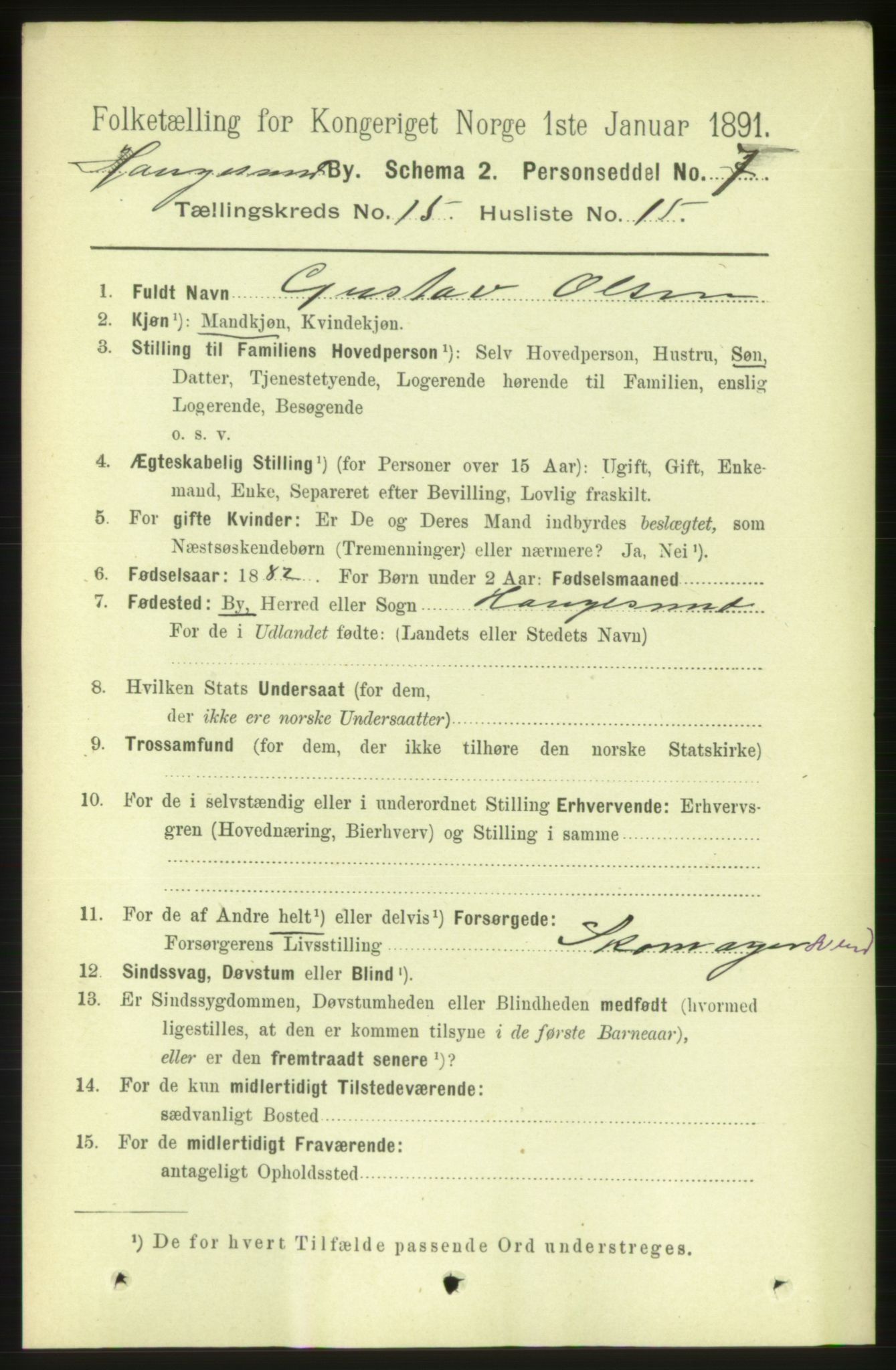 RA, 1891 census for 1106 Haugesund, 1891, p. 5057