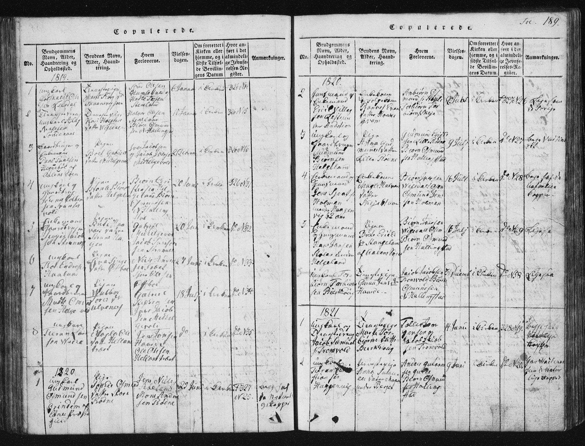Vikedal sokneprestkontor, SAST/A-101840/01/V: Parish register (copy) no. B 2, 1816-1863, p. 189