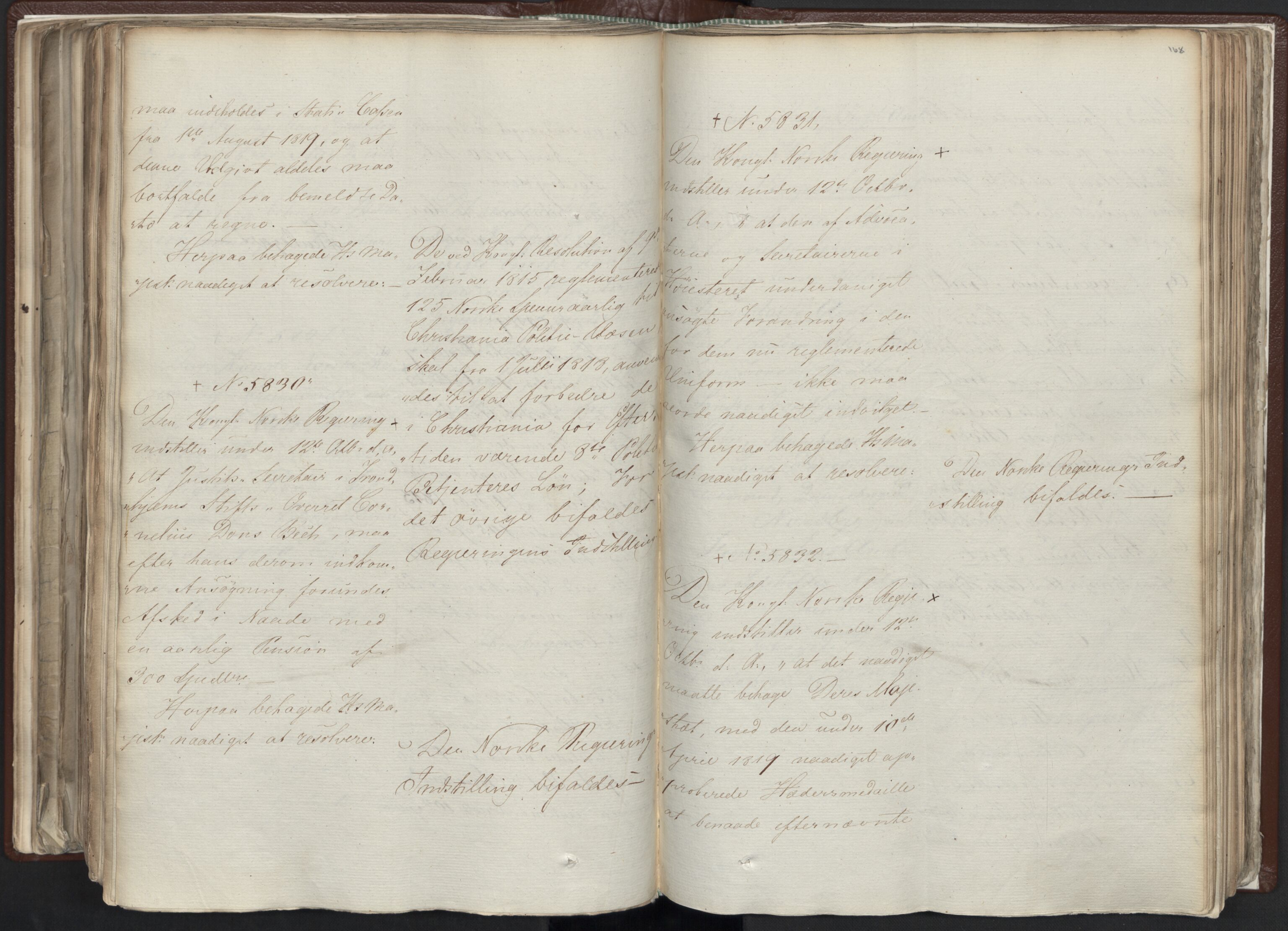 Statsrådssekretariatet, AV/RA-S-1001/A/Ab/L0012: Kgl. res. nr. 5679-6008 II, 1821, p. 167b-168a