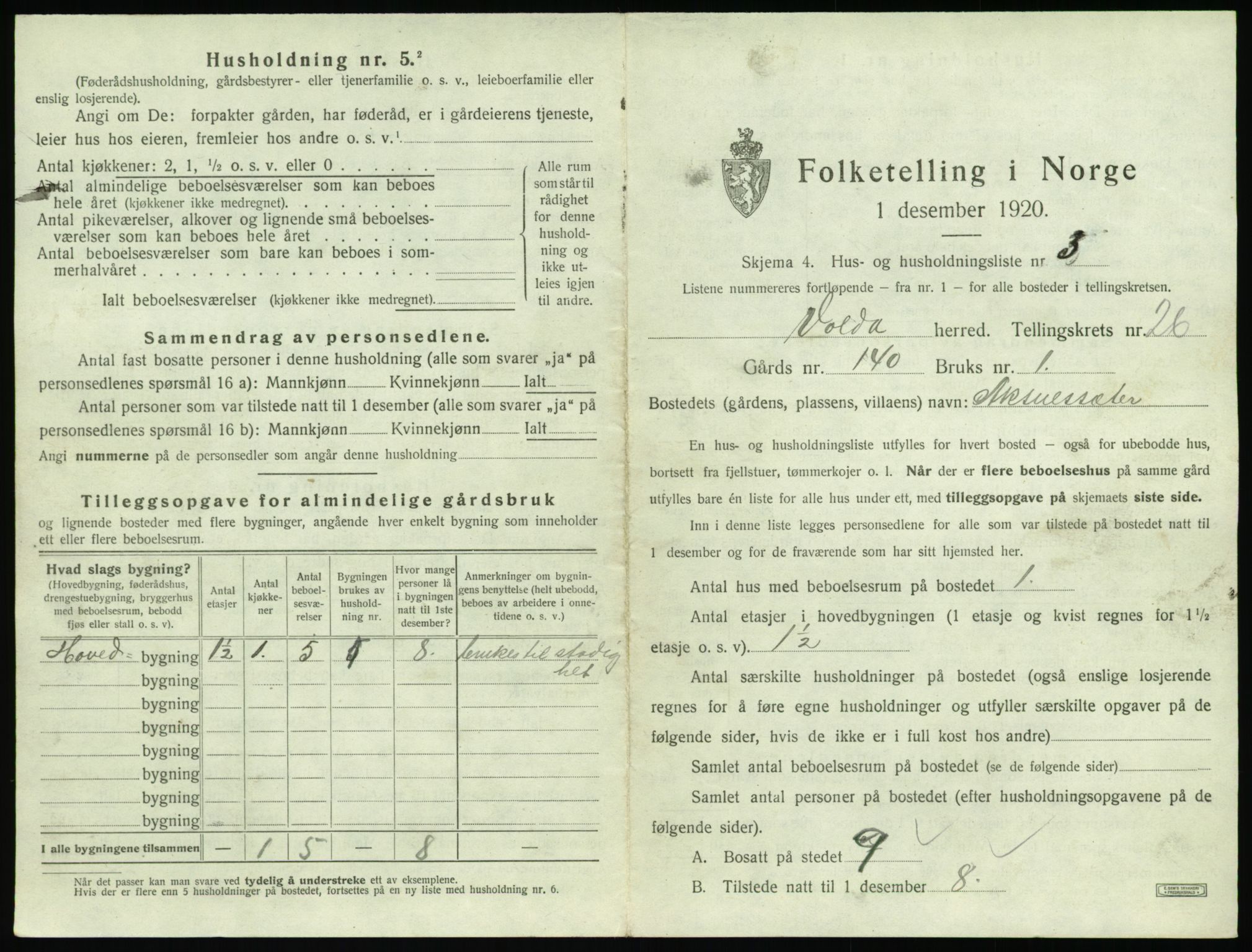 SAT, 1920 census for Volda, 1920, p. 1674