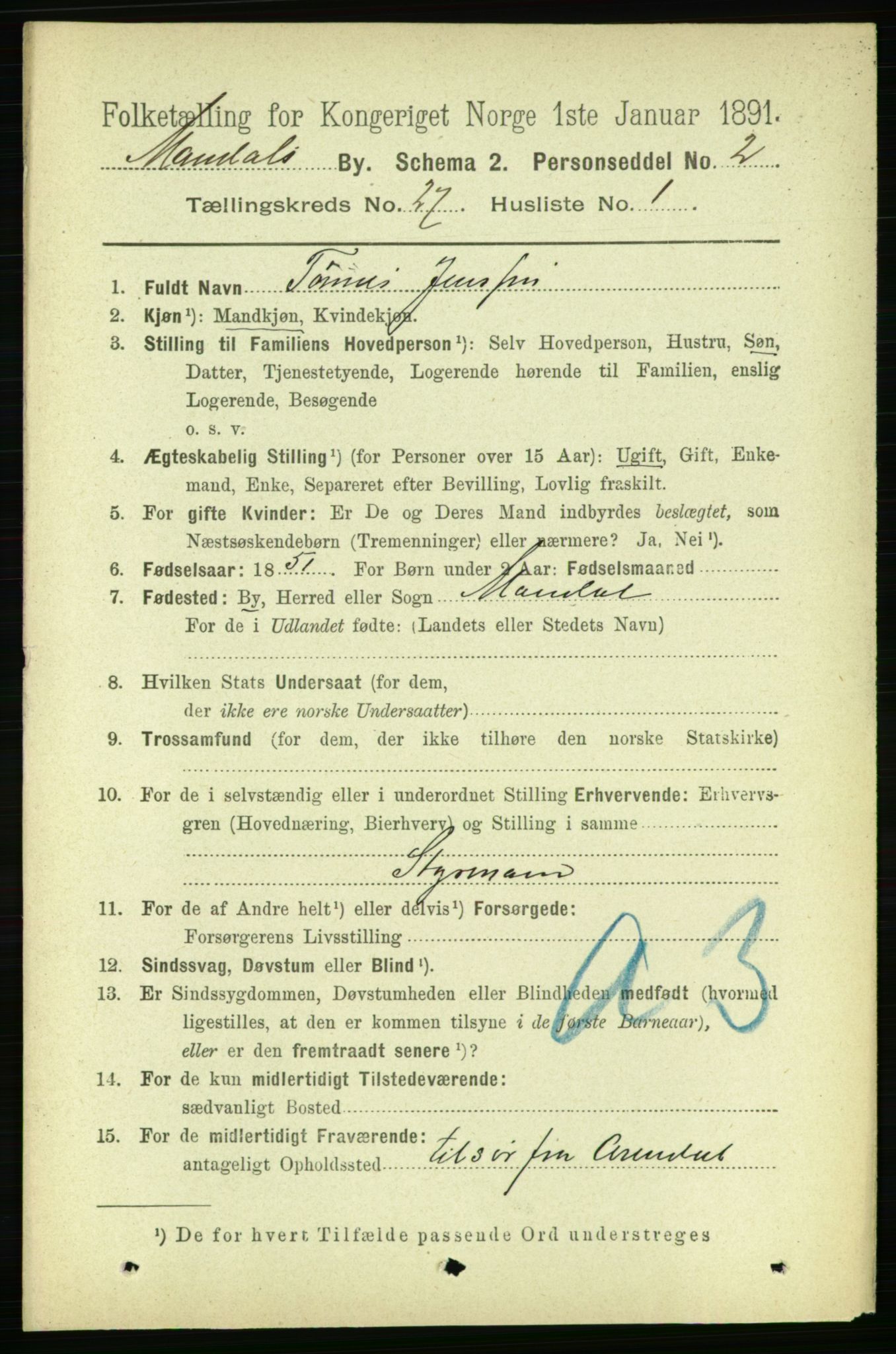 RA, 1891 census for 1002 Mandal, 1891, p. 4882