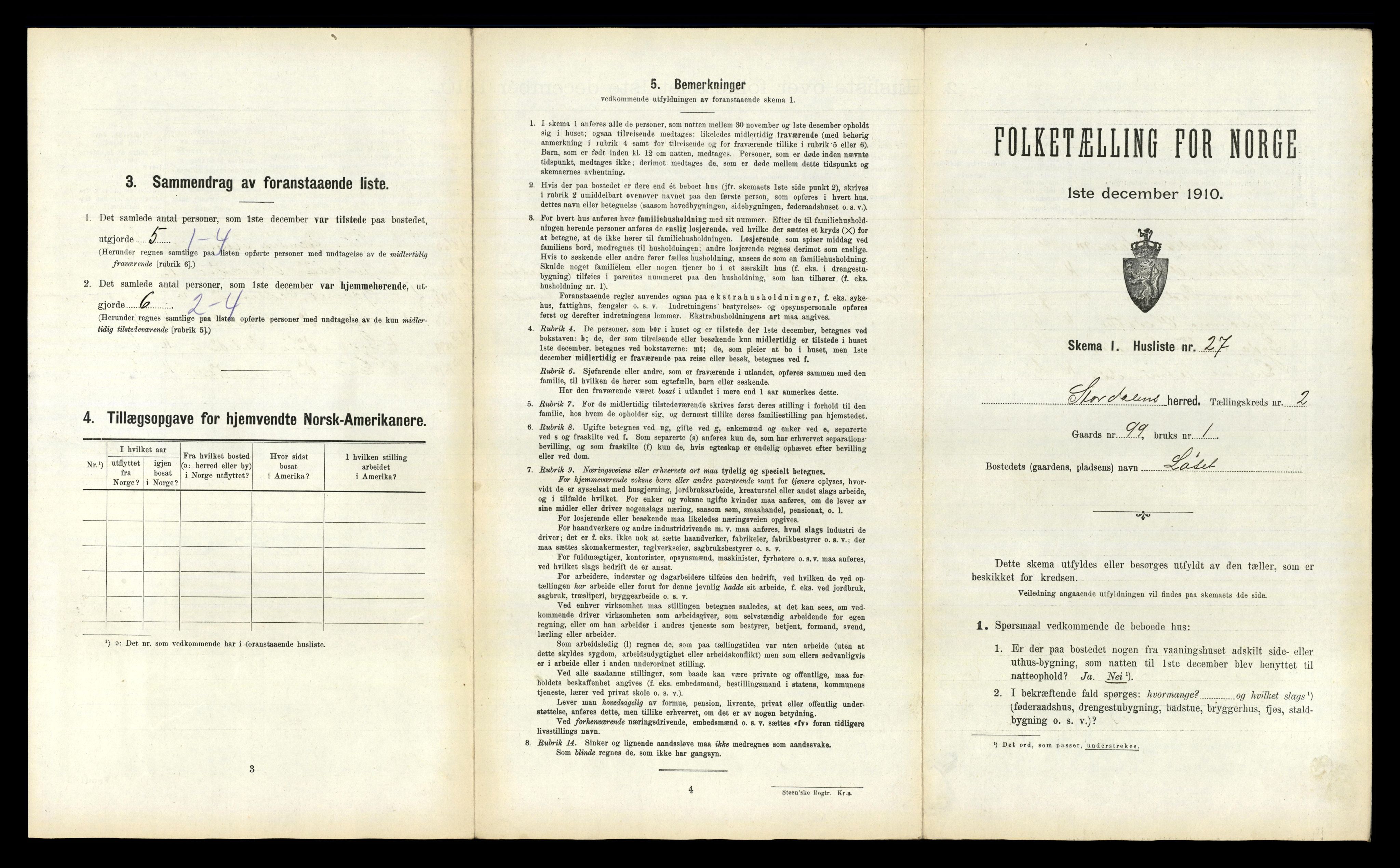 RA, 1910 census for Stordal, 1910, p. 210