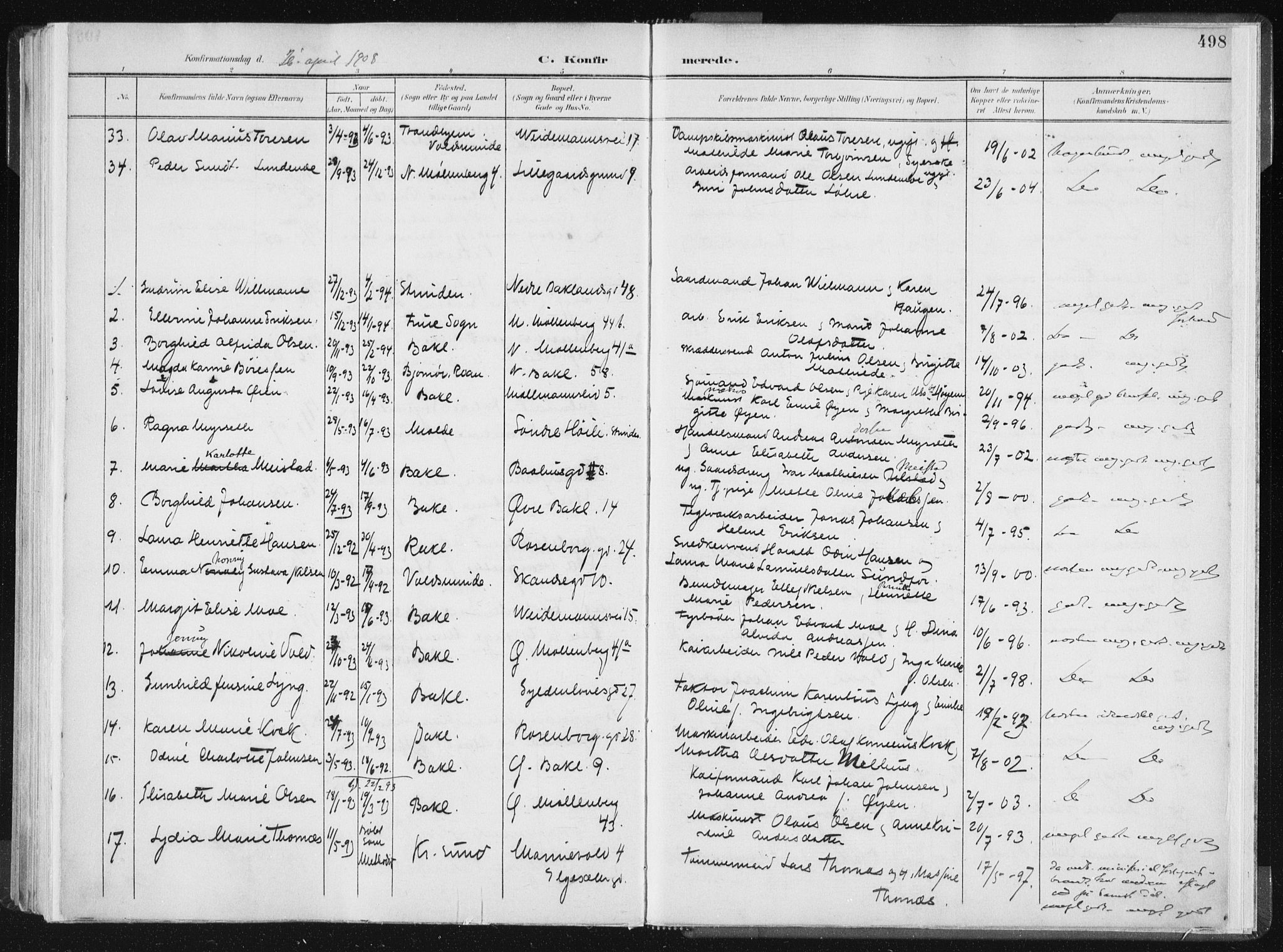 Ministerialprotokoller, klokkerbøker og fødselsregistre - Sør-Trøndelag, SAT/A-1456/604/L0200: Parish register (official) no. 604A20II, 1901-1908, p. 498