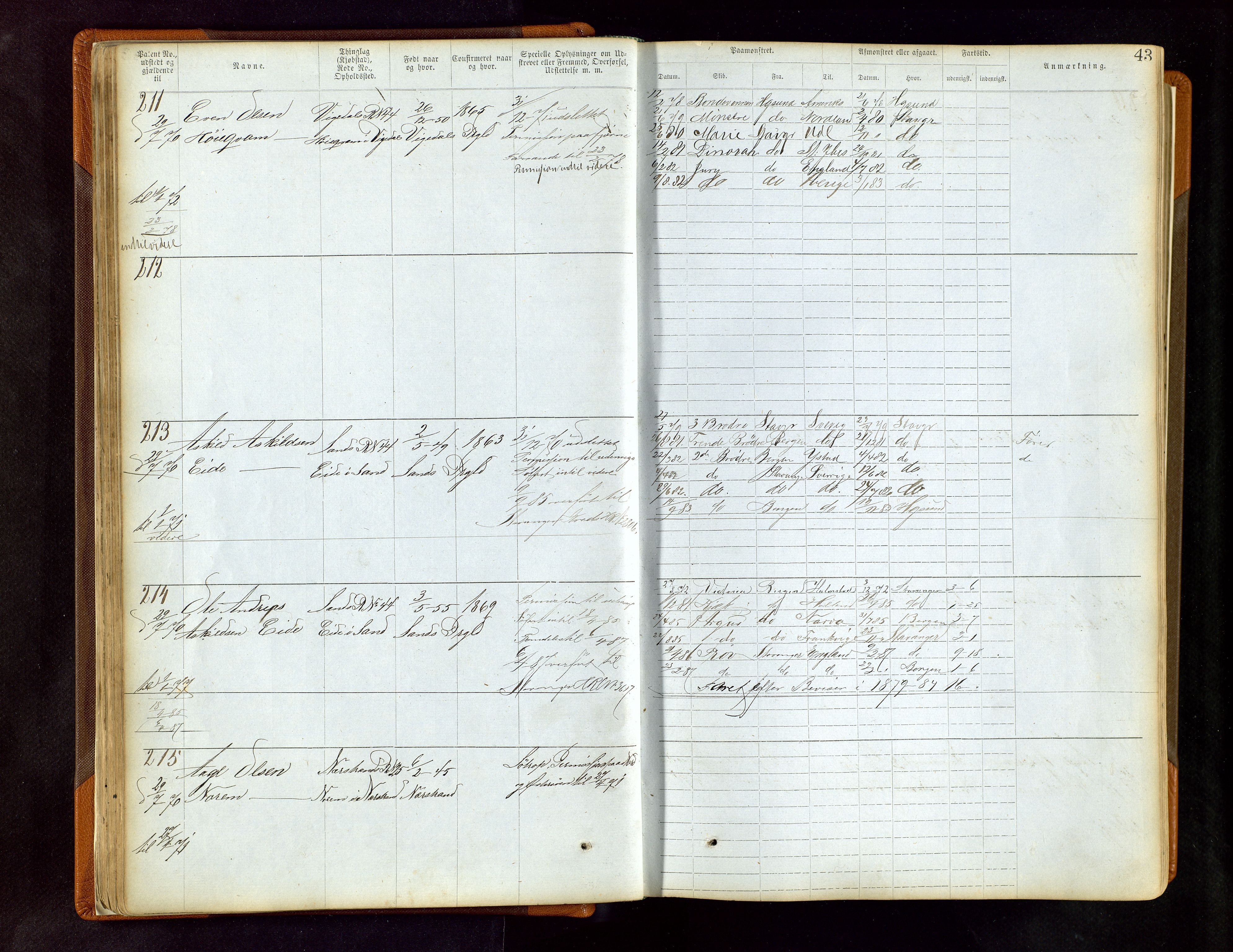 Haugesund sjømannskontor, AV/SAST-A-102007/F/Ff/L0001: Sjøfartsrulle Skudenes krets nr 1-2742, 1868-1948, p. 43