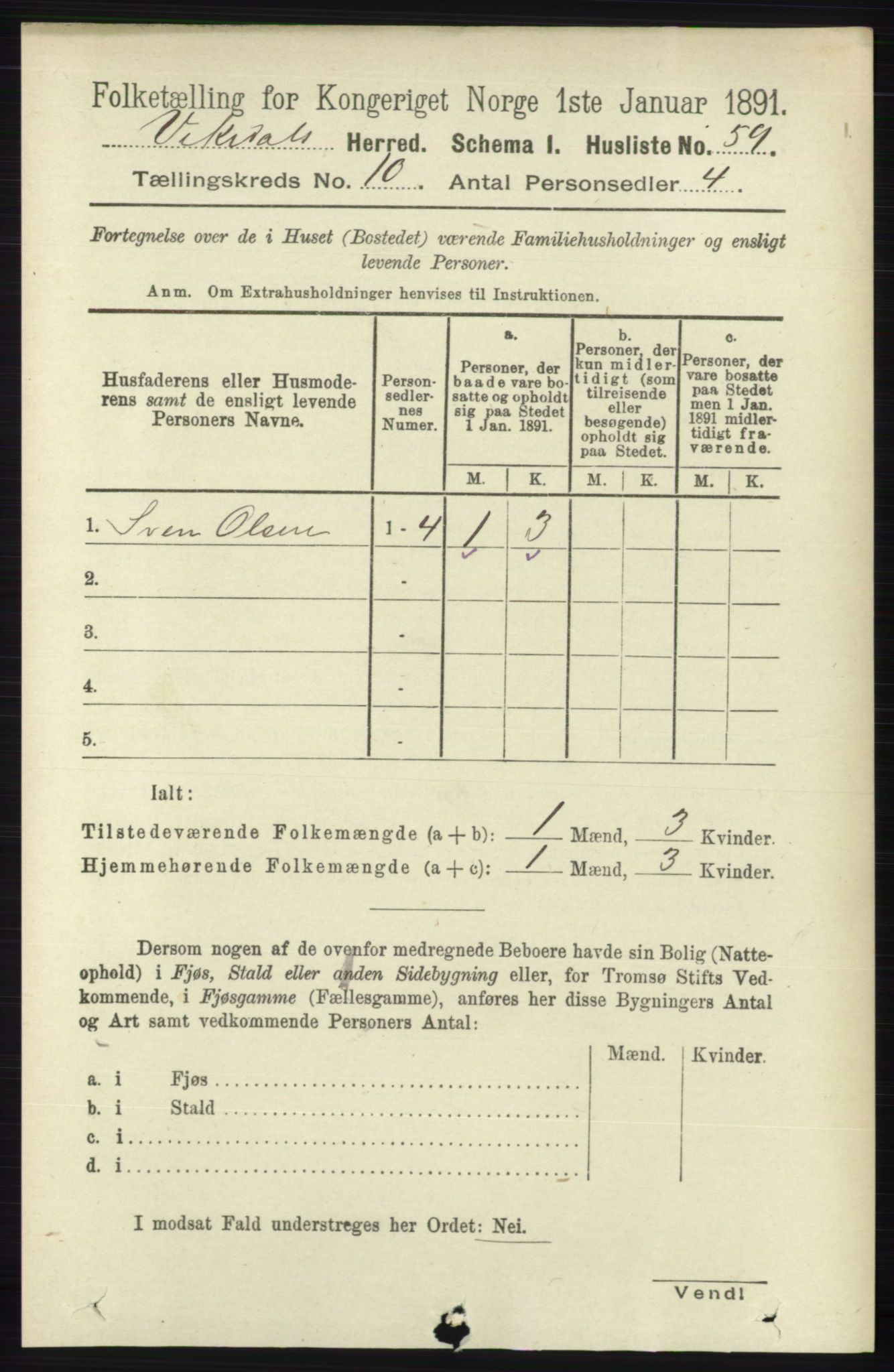 RA, 1891 census for 1157 Vikedal, 1891, p. 2522