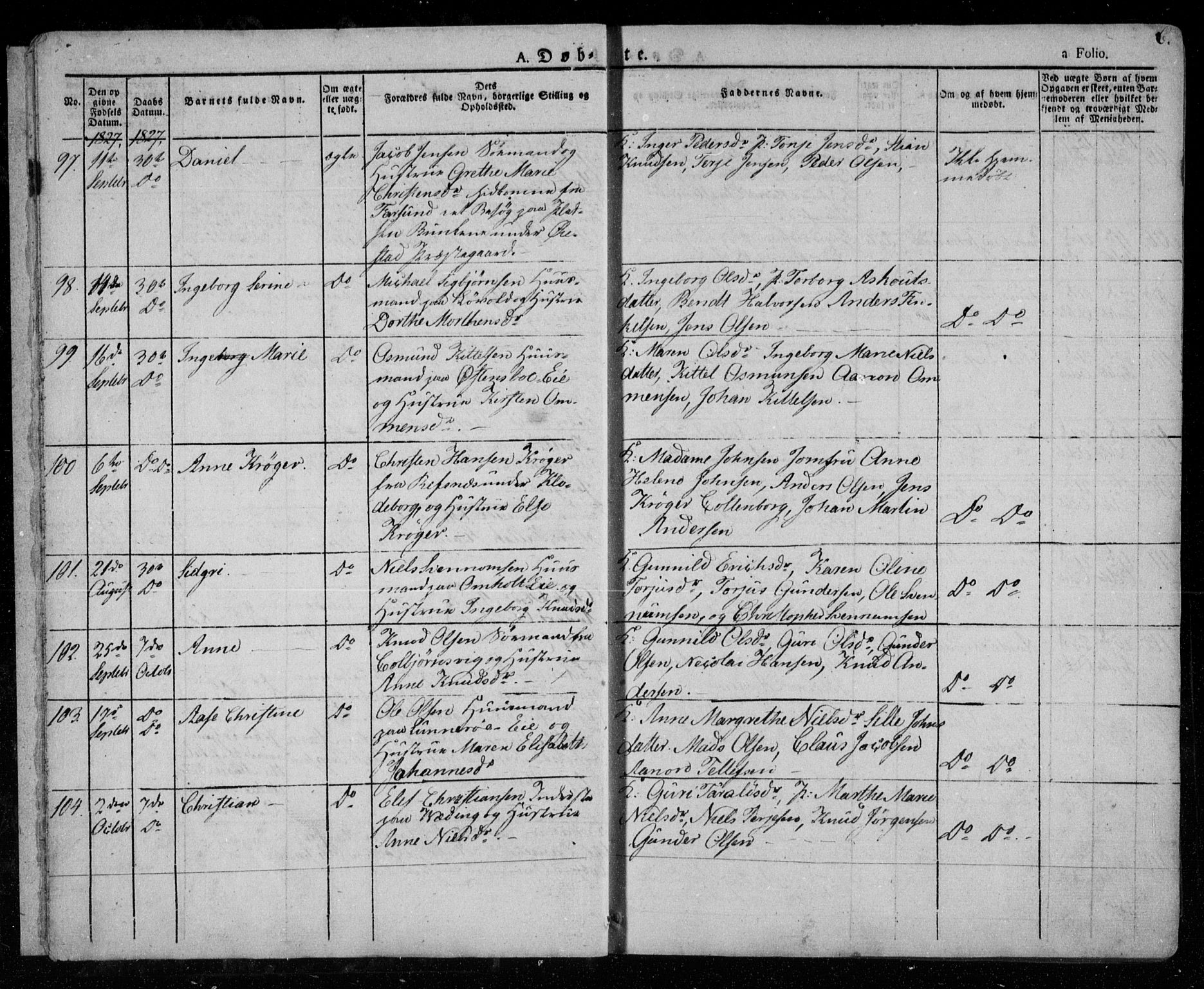 Øyestad sokneprestkontor, SAK/1111-0049/F/Fa/L0013: Parish register (official) no. A 13, 1827-1842, p. 6