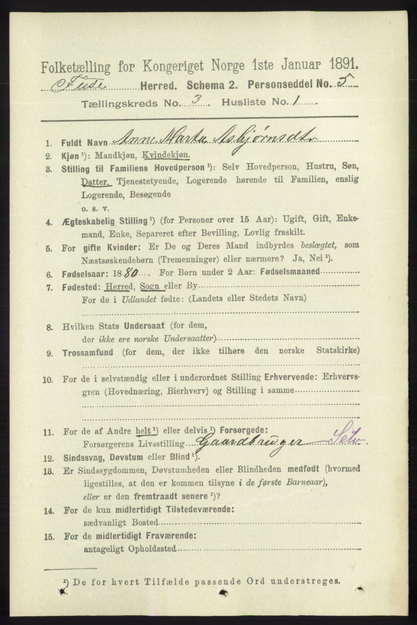 RA, 1891 census for 1241 Fusa, 1891, p. 521