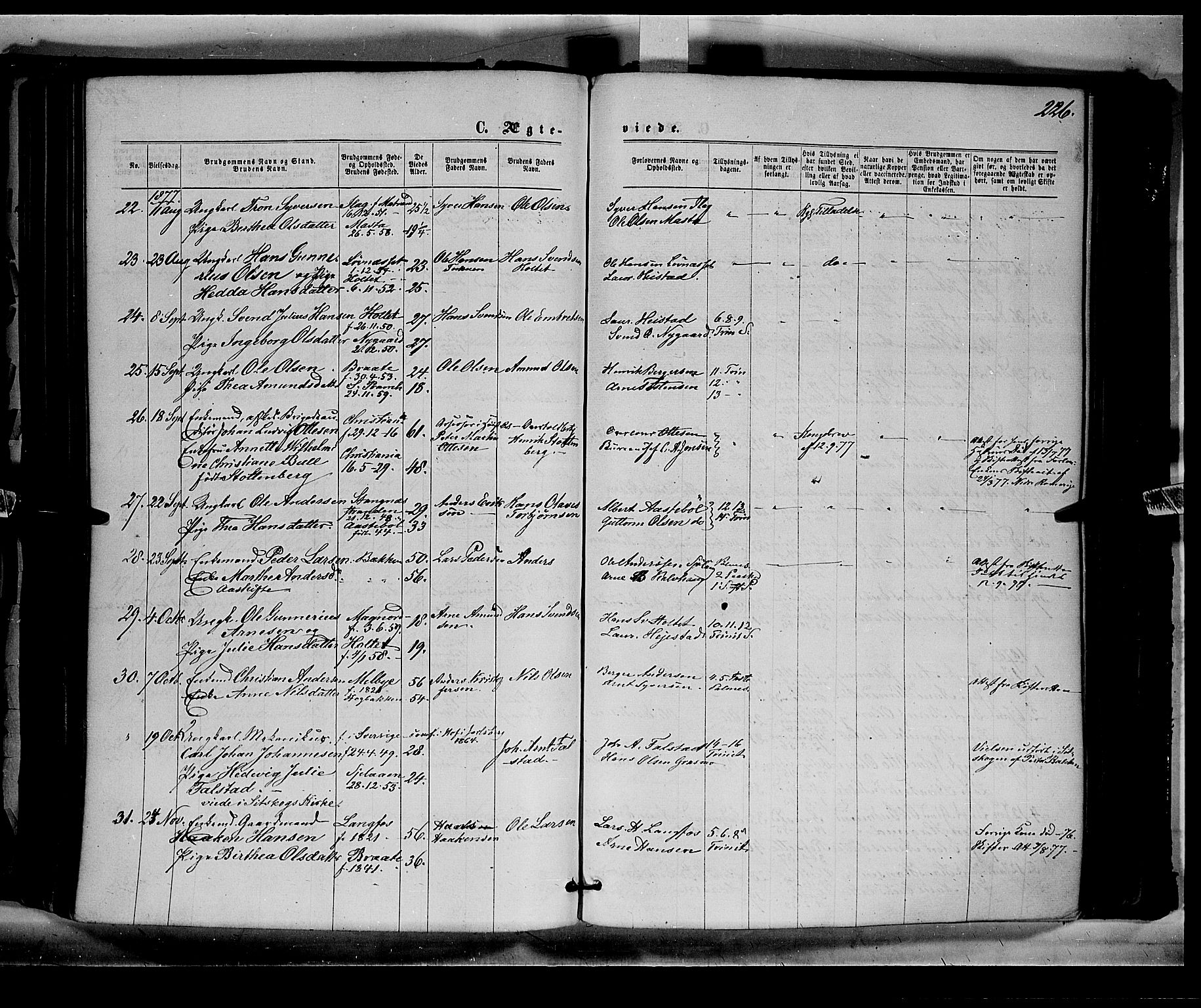 Eidskog prestekontor, AV/SAH-PREST-026/H/Ha/Haa/L0002: Parish register (official) no. 2, 1867-1878, p. 226