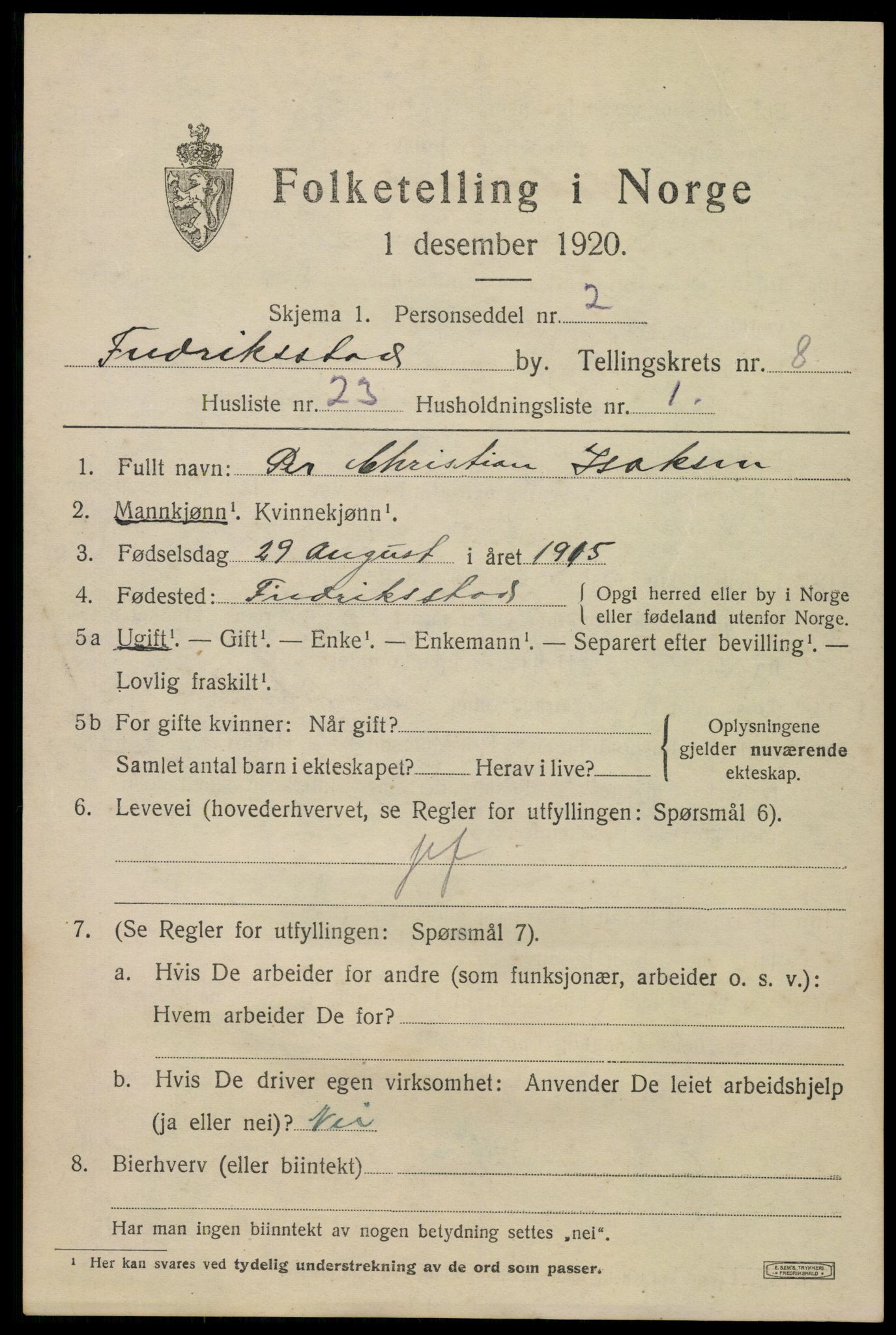 SAO, 1920 census for Fredrikstad, 1920, p. 23879