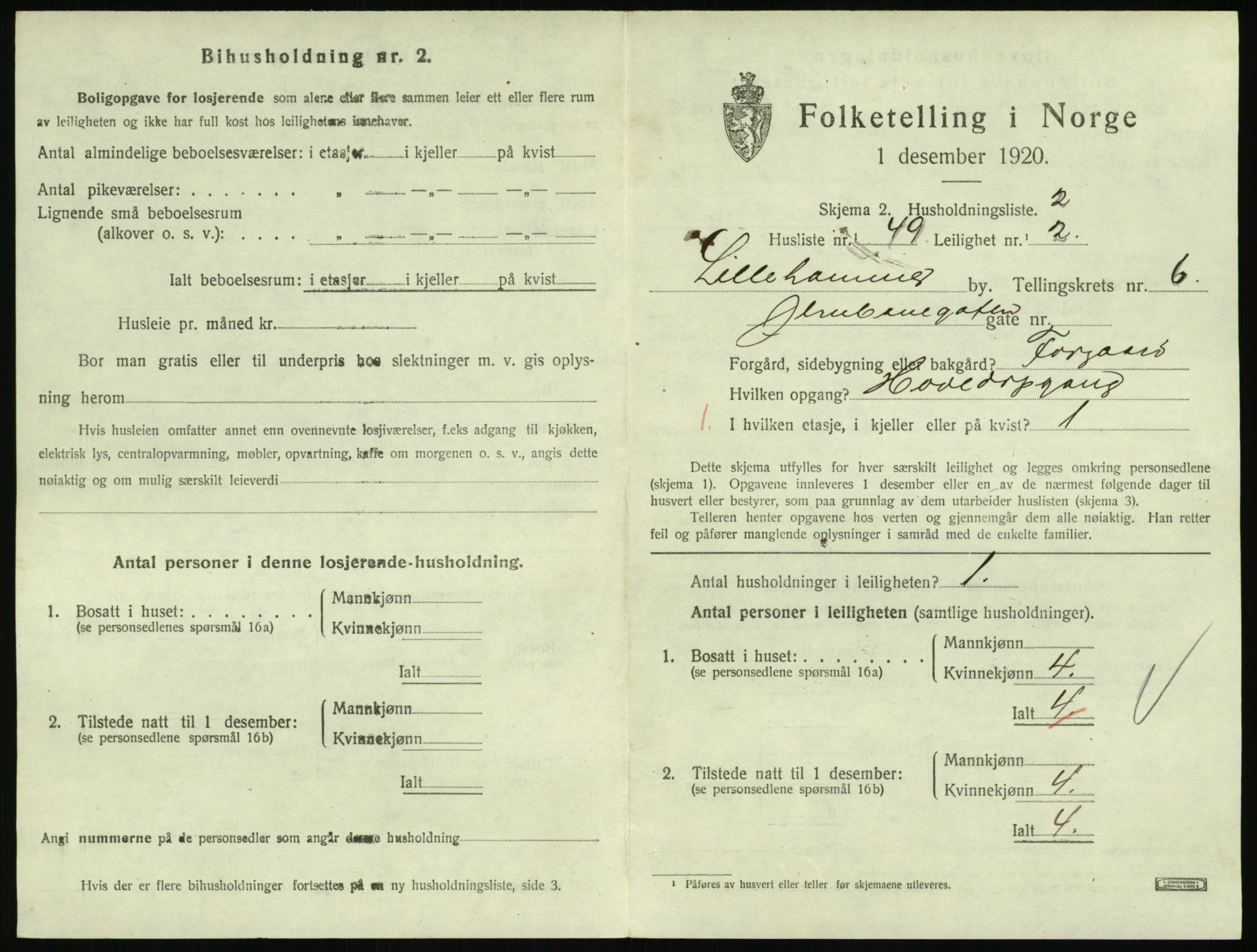 SAH, 1920 census for Lillehammer, 1920, p. 2540
