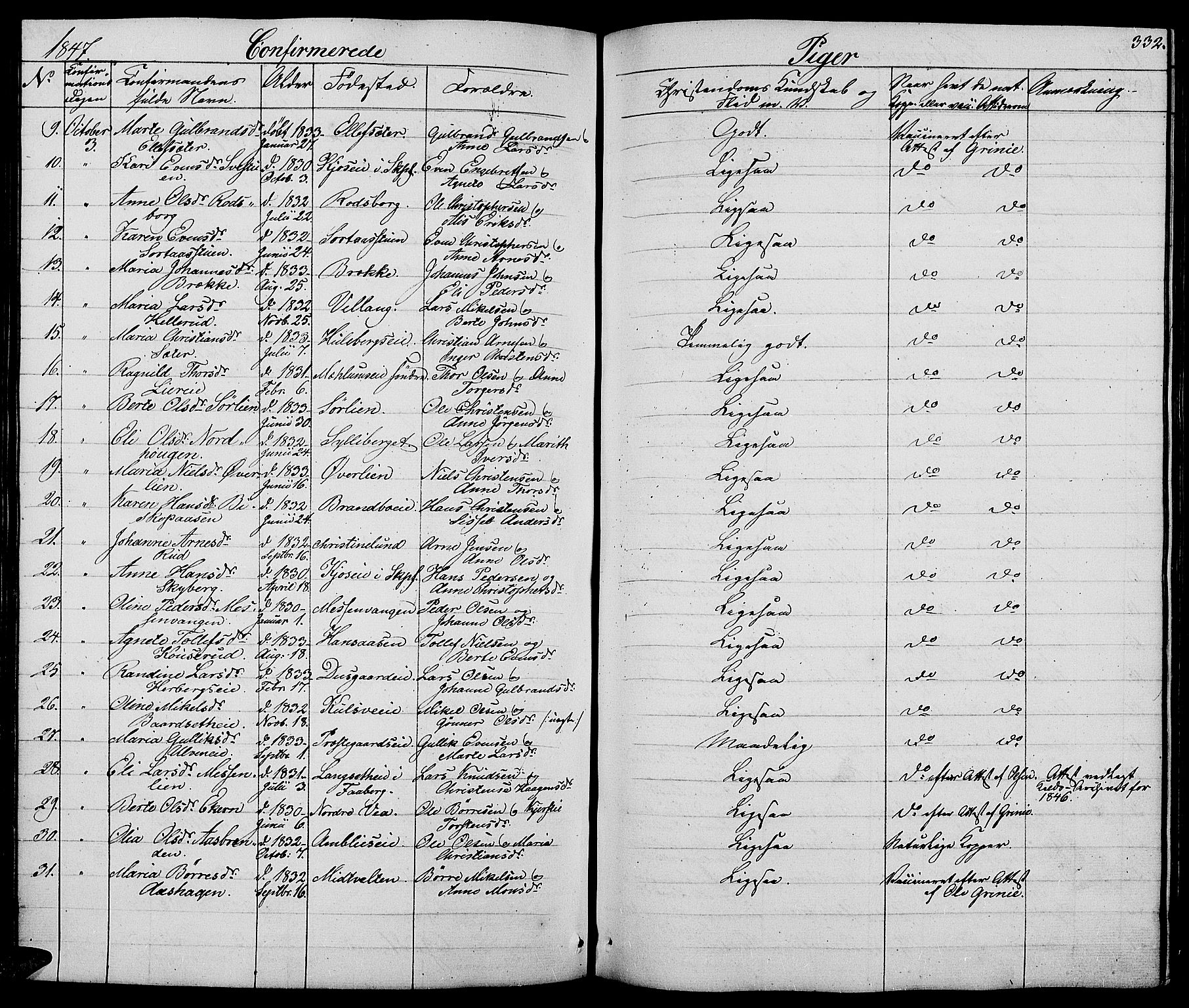 Ringsaker prestekontor, AV/SAH-PREST-014/L/La/L0005: Parish register (copy) no. 5, 1839-1850, p. 332