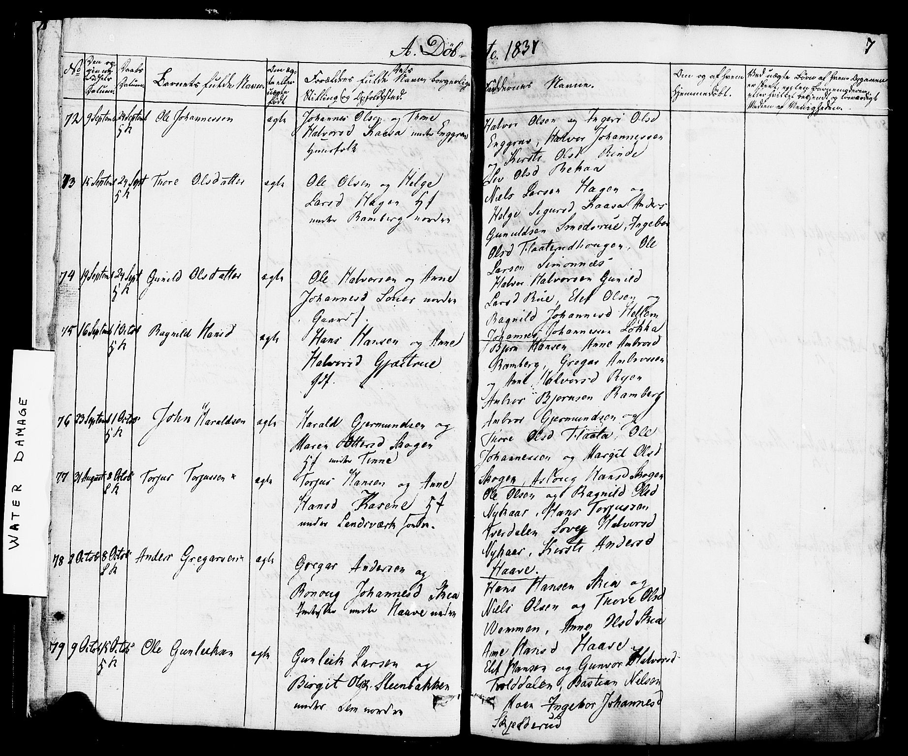 Heddal kirkebøker, AV/SAKO-A-268/F/Fa/L0006: Parish register (official) no. I 6, 1837-1854, p. 7