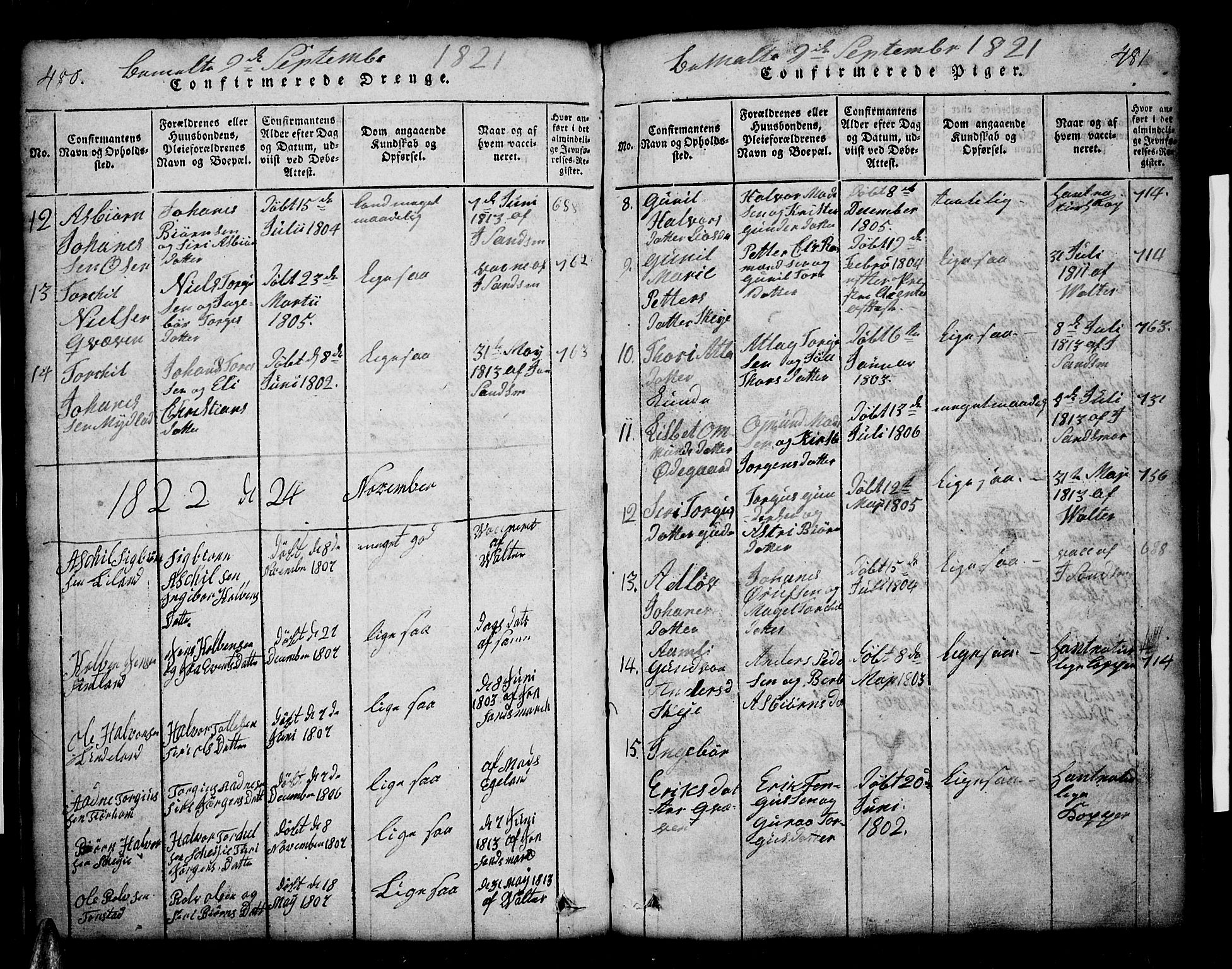 Sirdal sokneprestkontor, SAK/1111-0036/F/Fb/Fbb/L0001: Parish register (copy) no. B 1, 1815-1834, p. 480-481