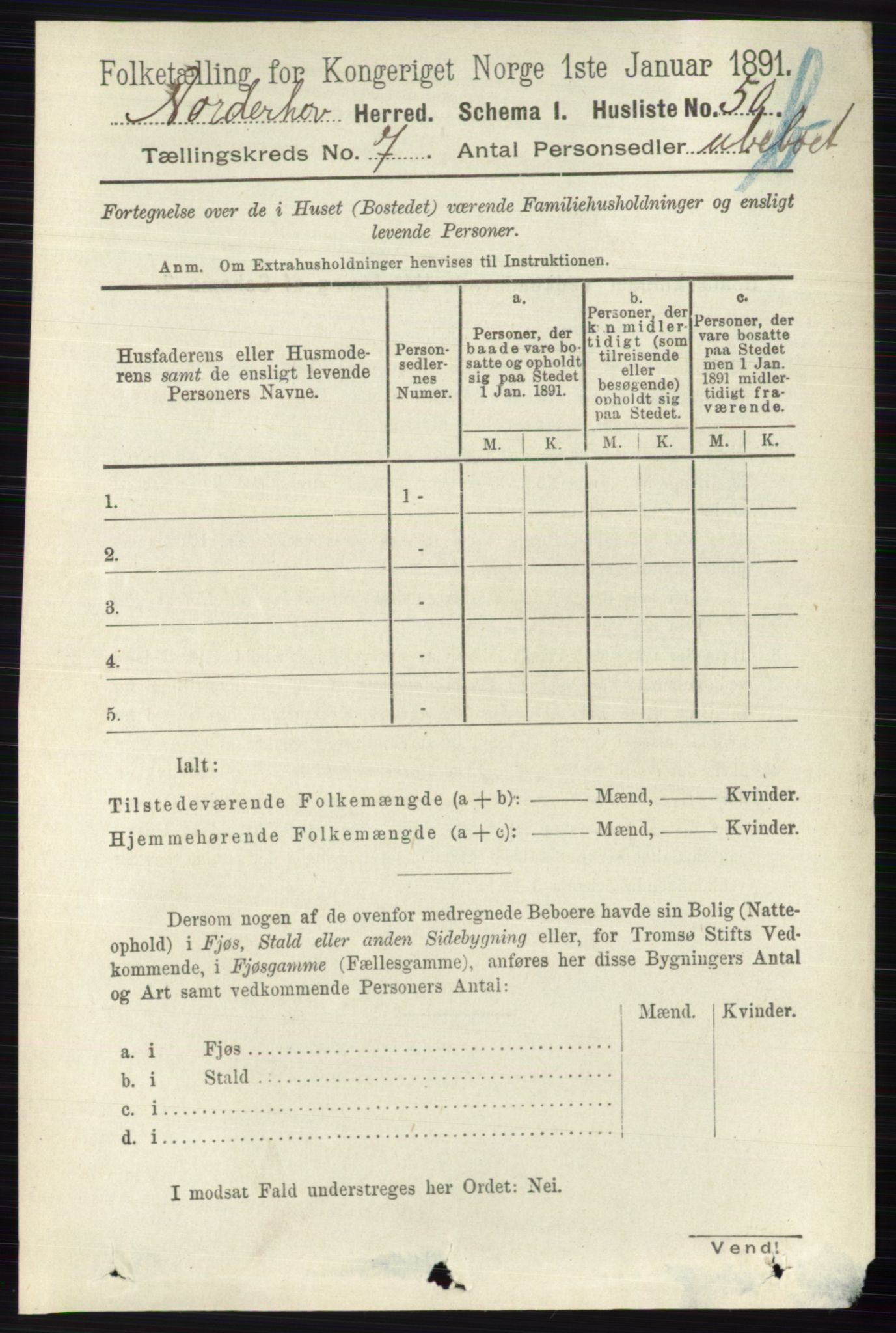 RA, 1891 census for 0613 Norderhov, 1891, p. 5093