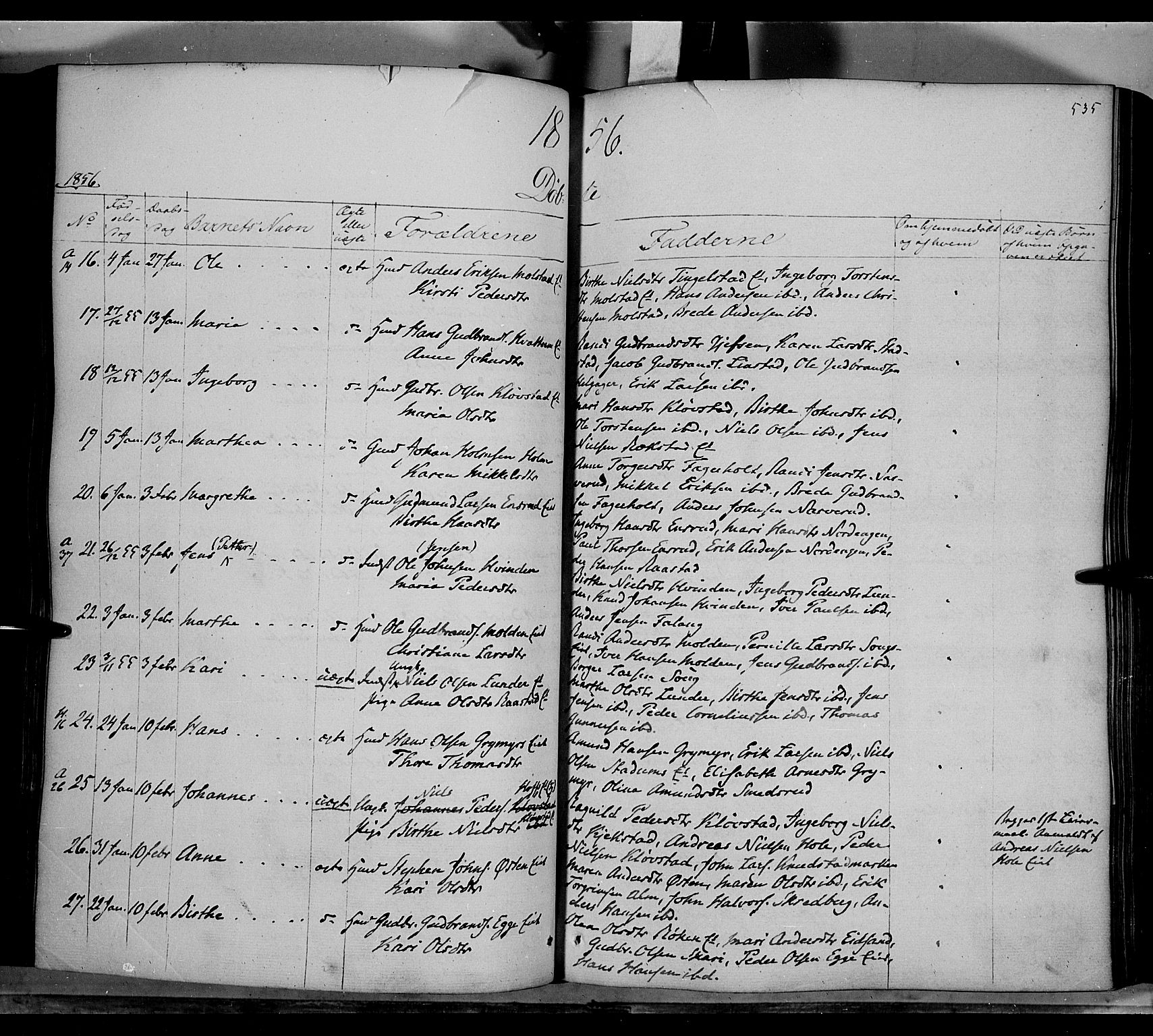 Gran prestekontor, AV/SAH-PREST-112/H/Ha/Haa/L0011: Parish register (official) no. 11, 1842-1856, p. 534-535