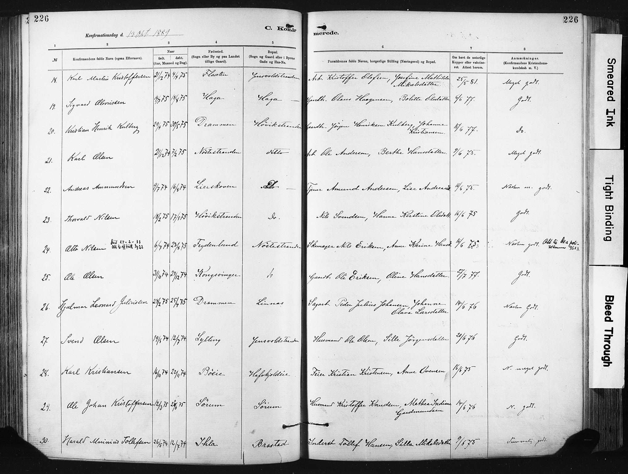 Lier kirkebøker, AV/SAKO-A-230/F/Fa/L0015: Parish register (official) no. I 15, 1883-1894, p. 226