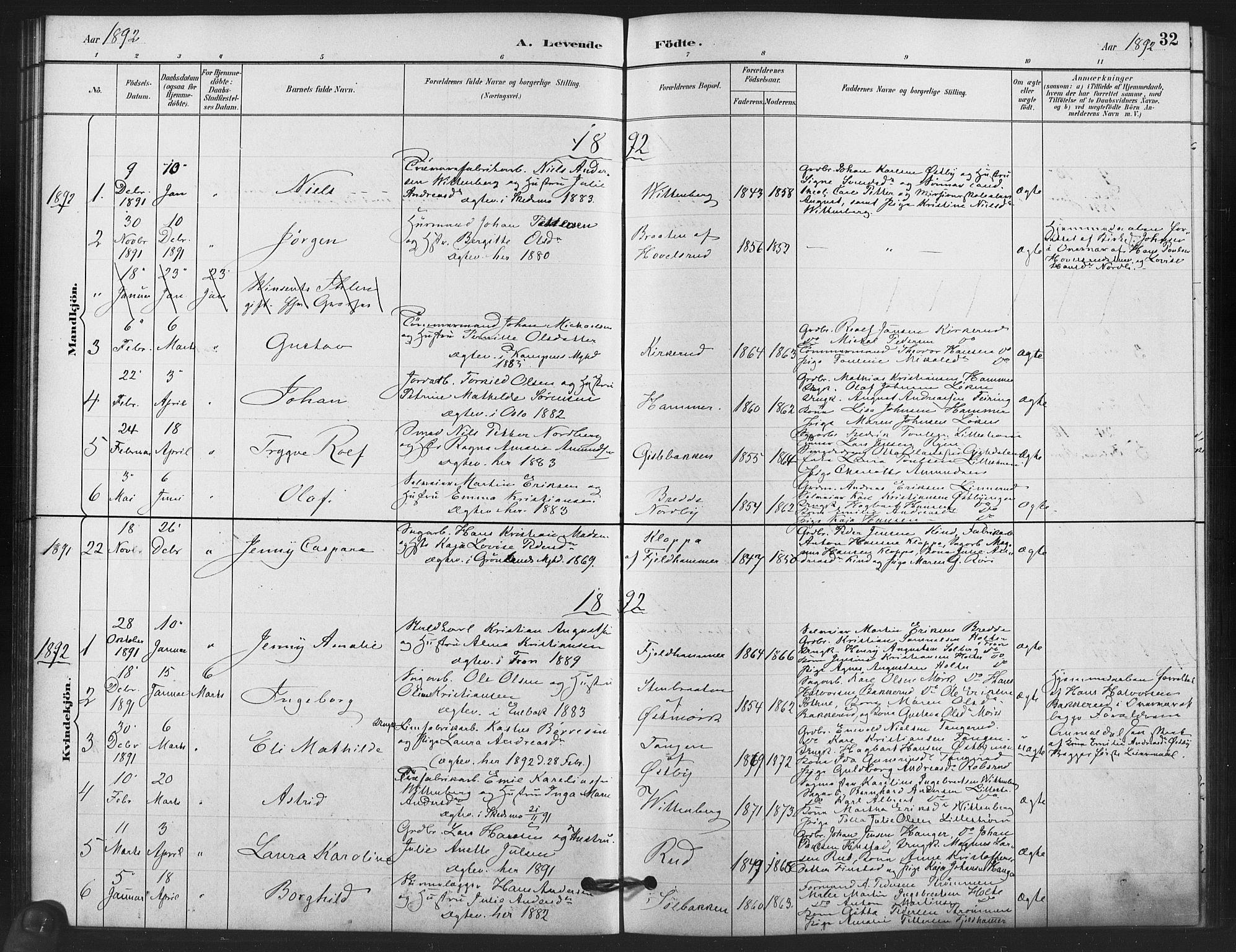 Skedsmo prestekontor Kirkebøker, AV/SAO-A-10033a/F/Fb/L0001: Parish register (official) no. II 1, 1883-1901, p. 32