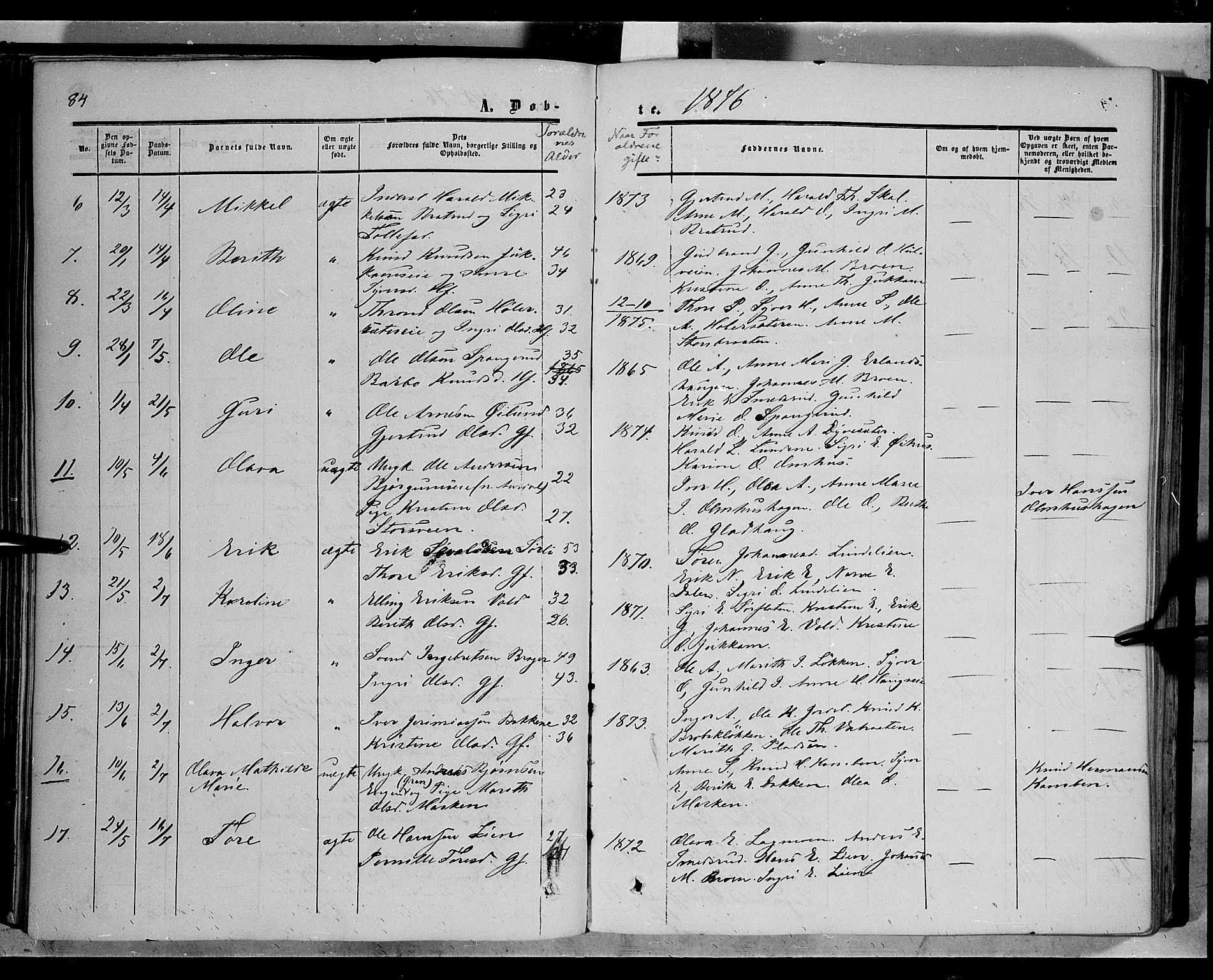 Sør-Aurdal prestekontor, AV/SAH-PREST-128/H/Ha/Haa/L0005: Parish register (official) no. 5, 1849-1876, p. 84