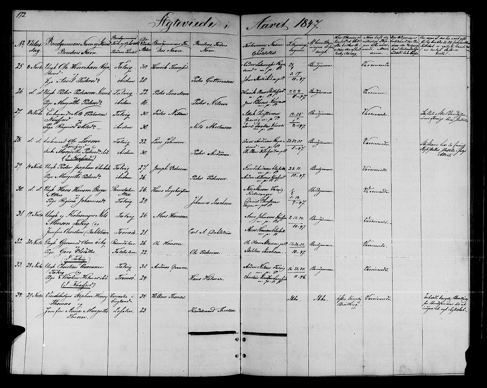 Talvik sokneprestkontor, AV/SATØ-S-1337/H/Hb/L0001klokker: Parish register (copy) no. 1, 1847-1863, p. 172