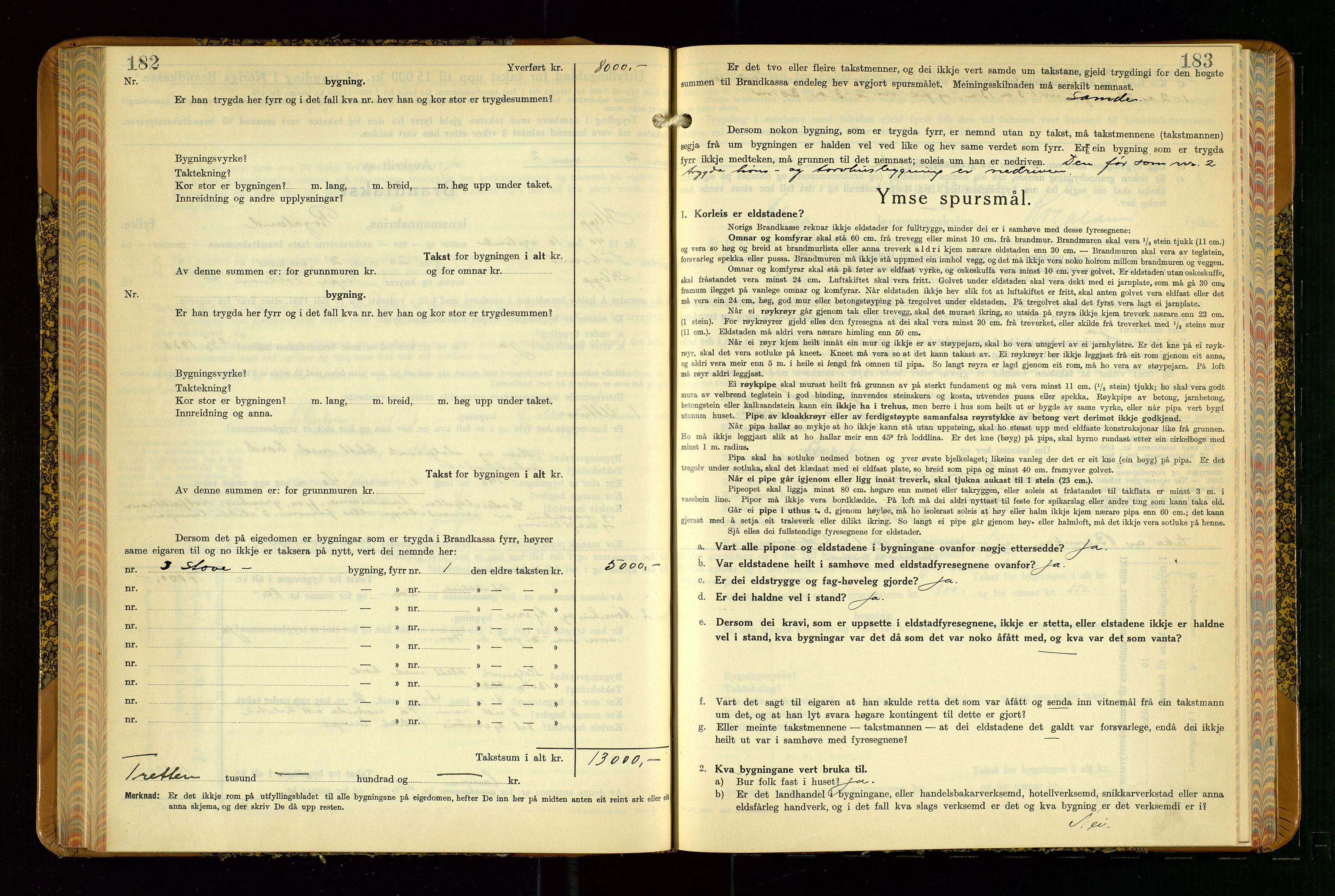 Klepp lensmannskontor, SAST/A-100163/Goc/L0015: "Branntakstbok" m/register, 1939-1947, p. 182-183