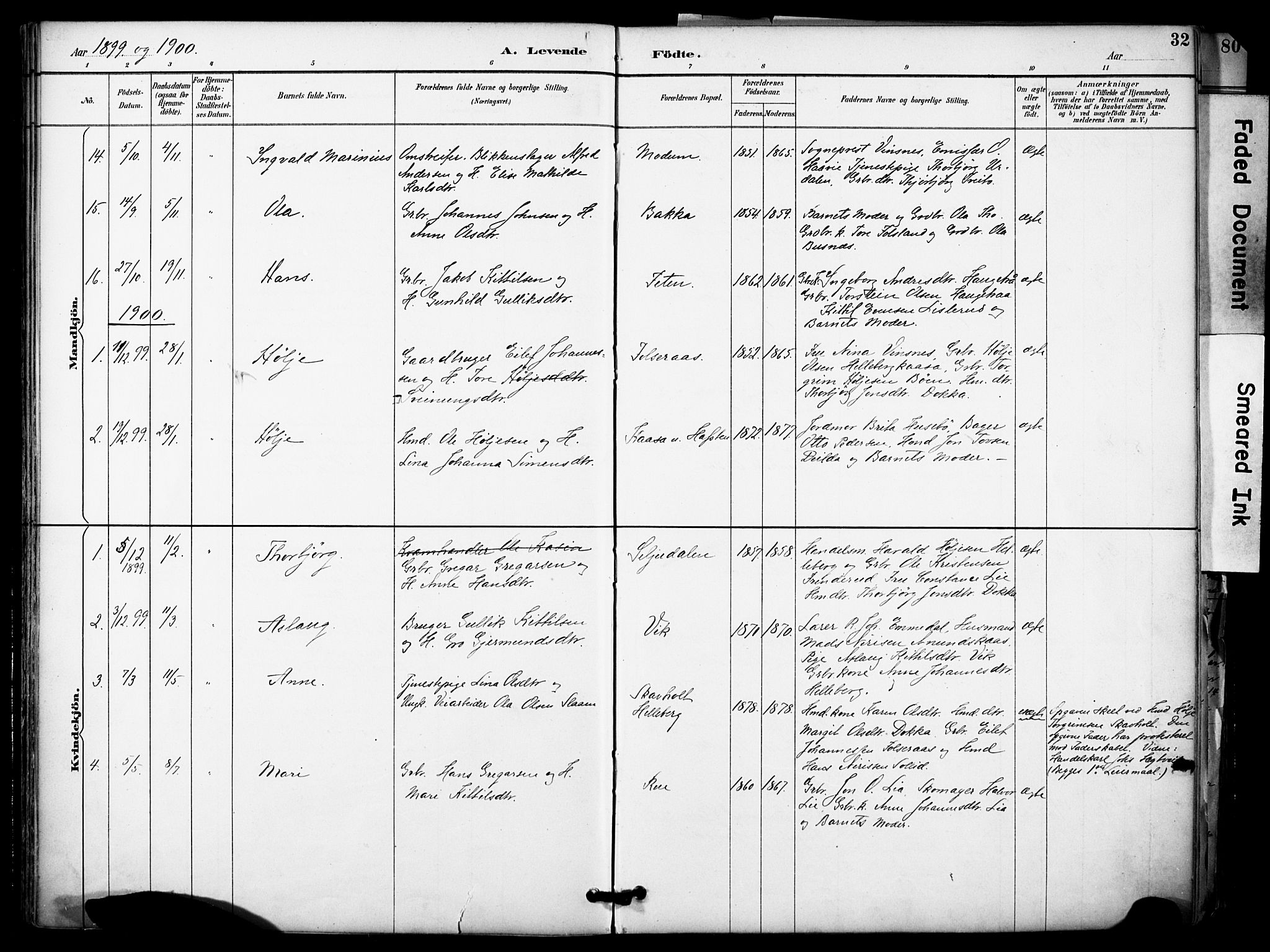 Gransherad kirkebøker, SAKO/A-267/F/Fa/L0005: Parish register (official) no. I 5, 1887-1916, p. 32