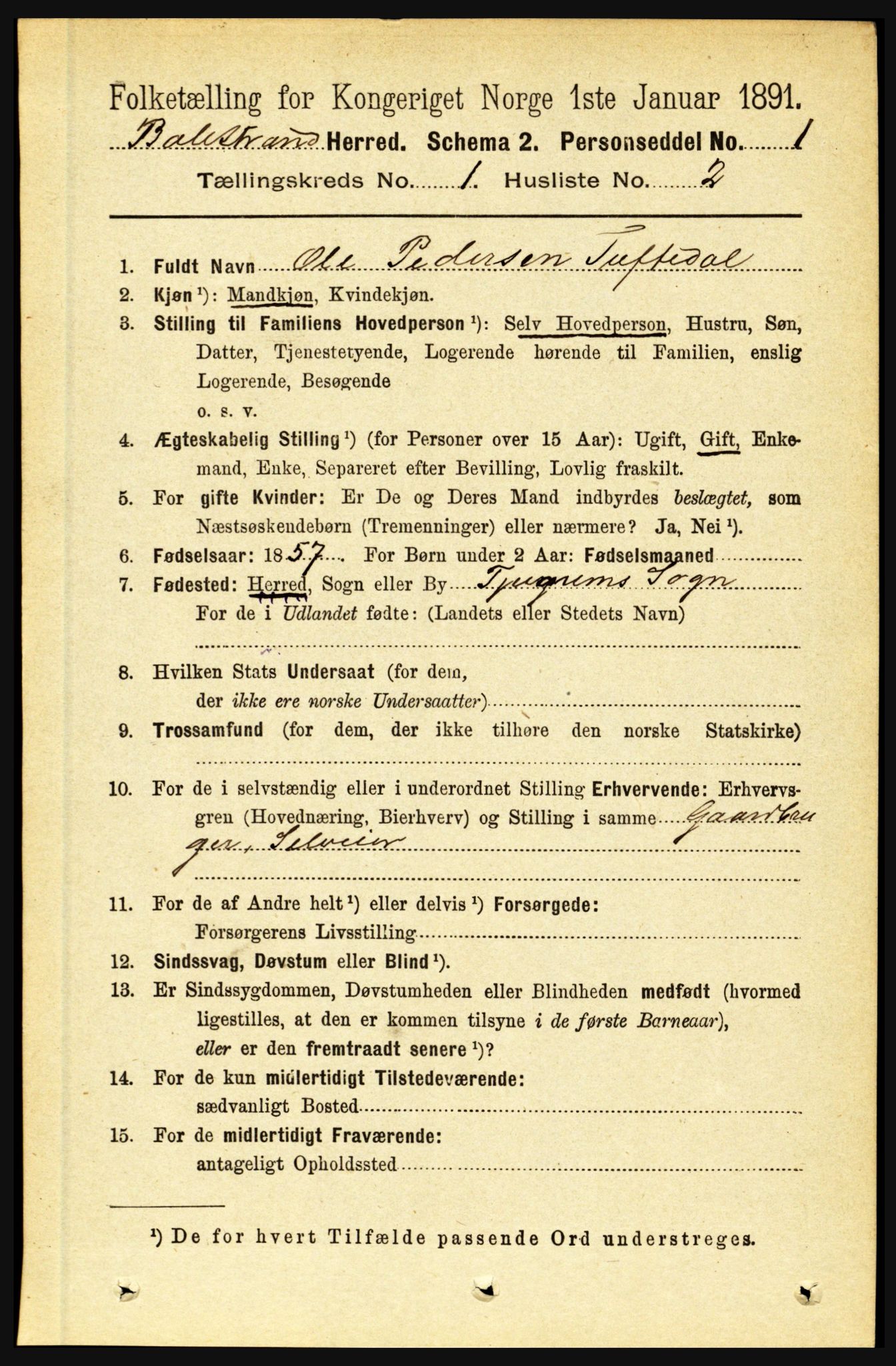 RA, 1891 census for 1418 Balestrand, 1891, p. 71