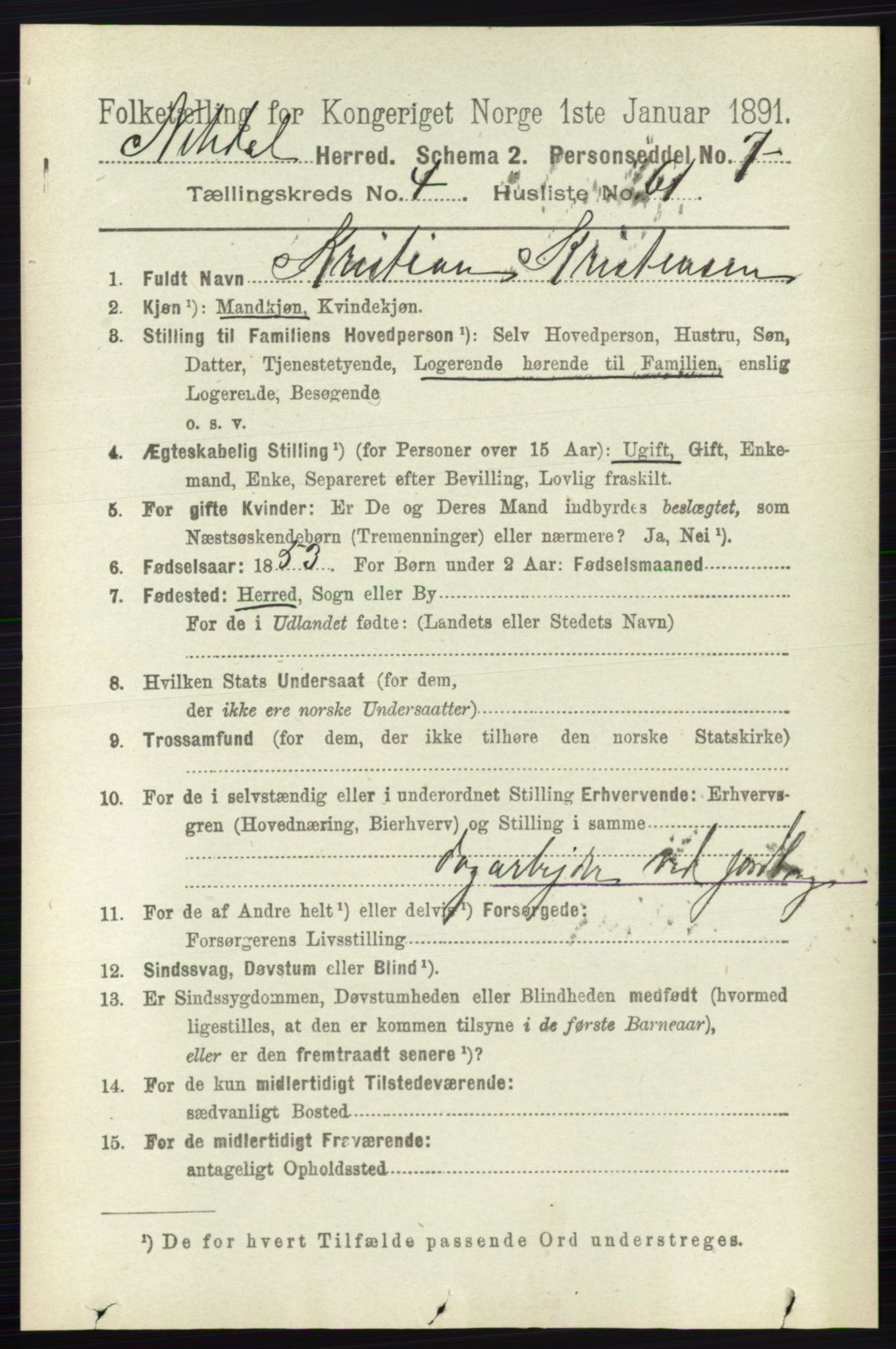 RA, 1891 census for 0233 Nittedal, 1891, p. 2040