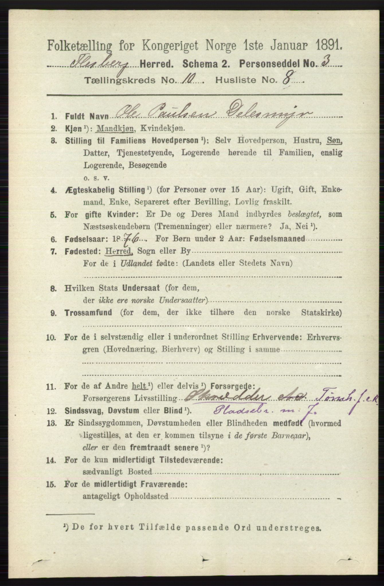 RA, 1891 census for 0631 Flesberg, 1891, p. 1701