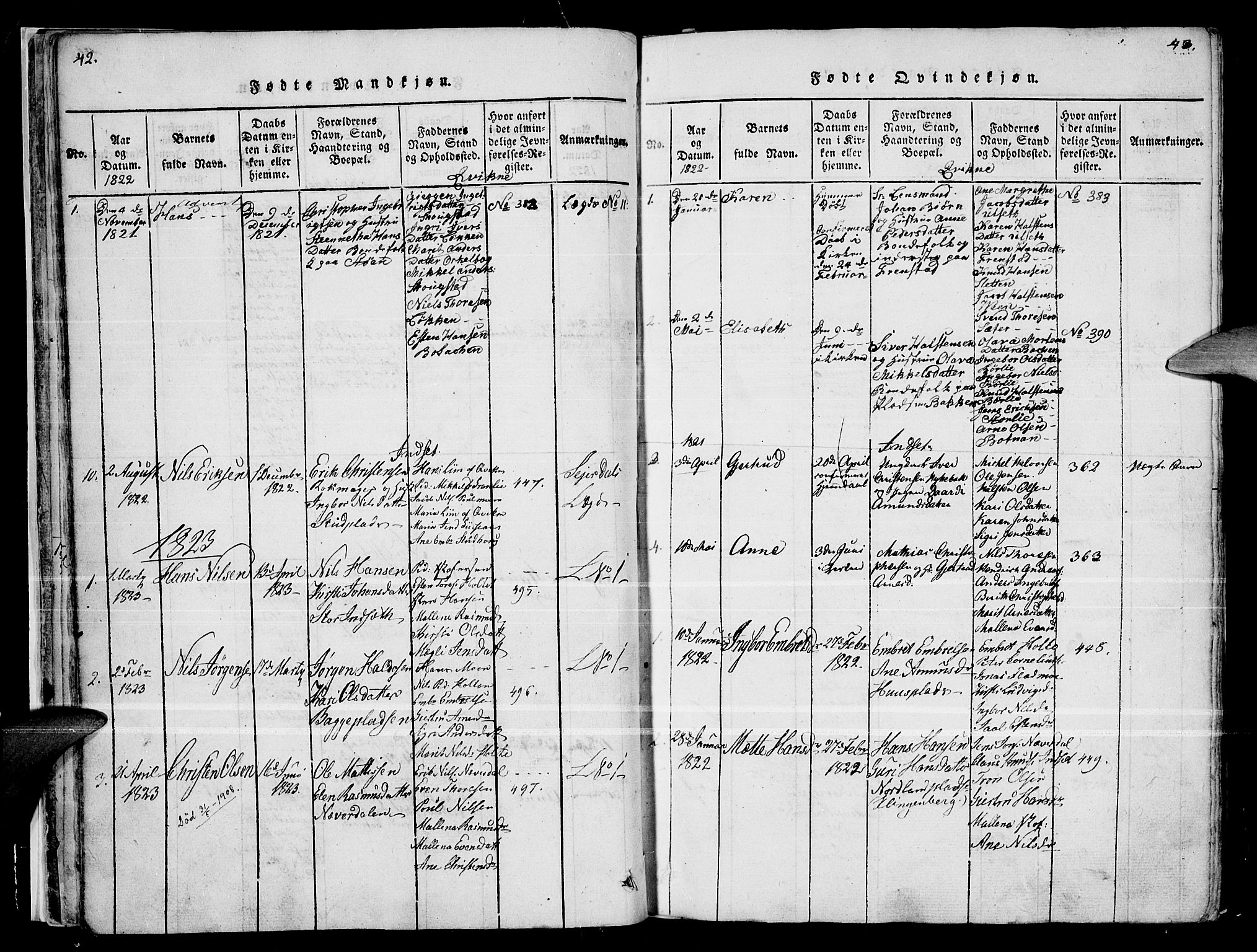 Kvikne prestekontor, SAH/PREST-064/H/Ha/Haa/L0004: Parish register (official) no. 4, 1815-1840, p. 42-43