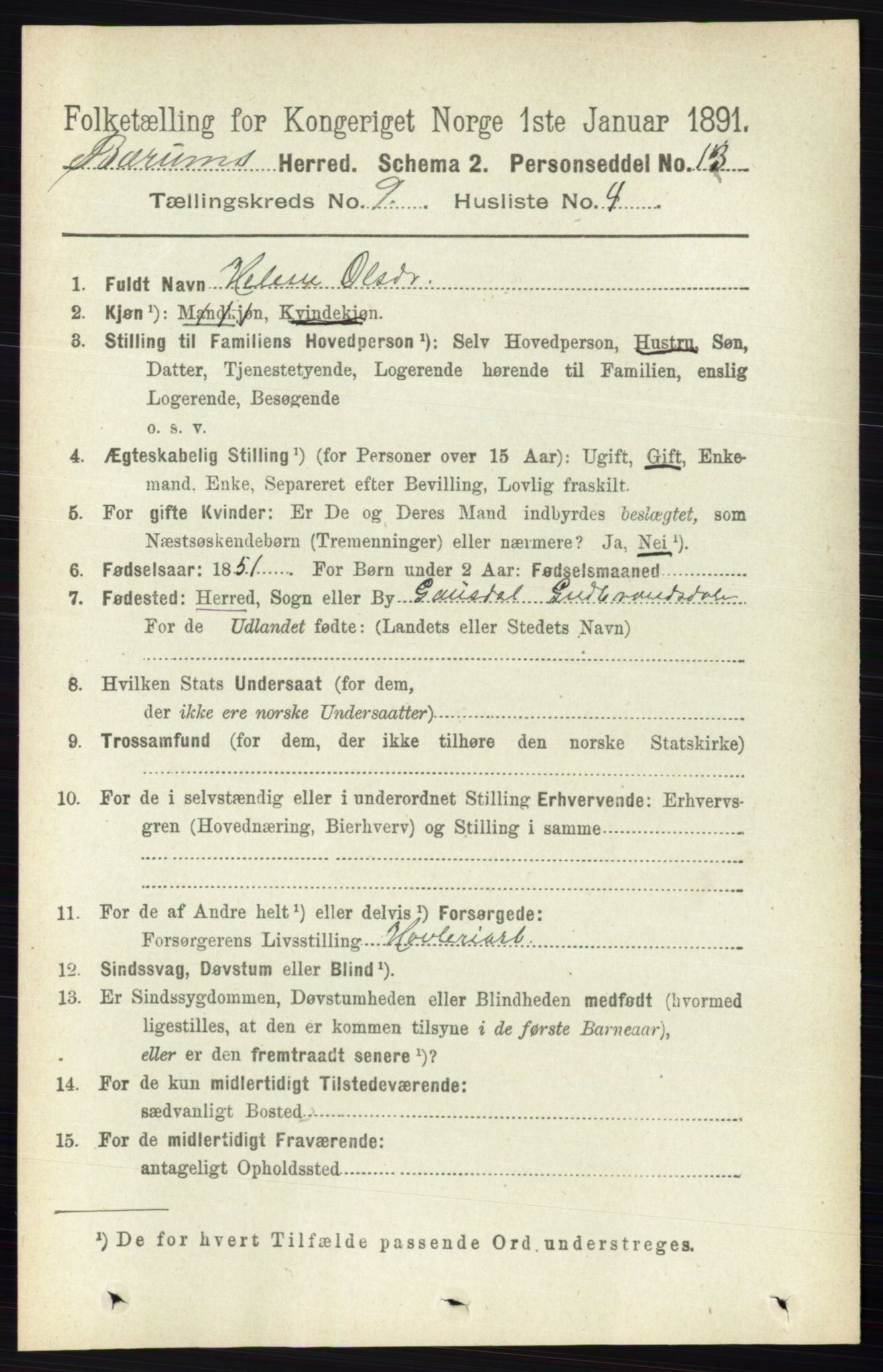 RA, 1891 census for 0219 Bærum, 1891, p. 5163