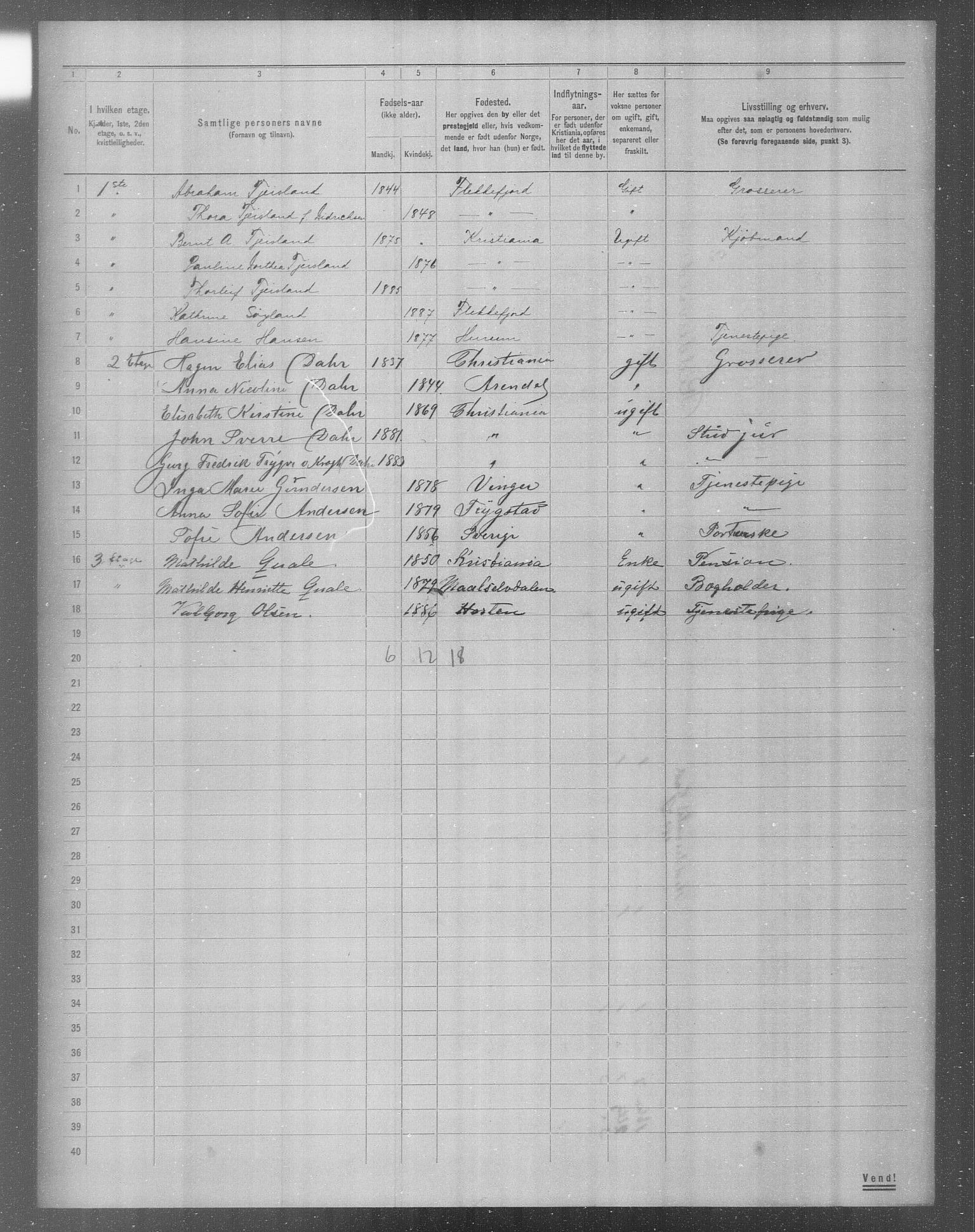 OBA, Municipal Census 1904 for Kristiania, 1904, p. 15998