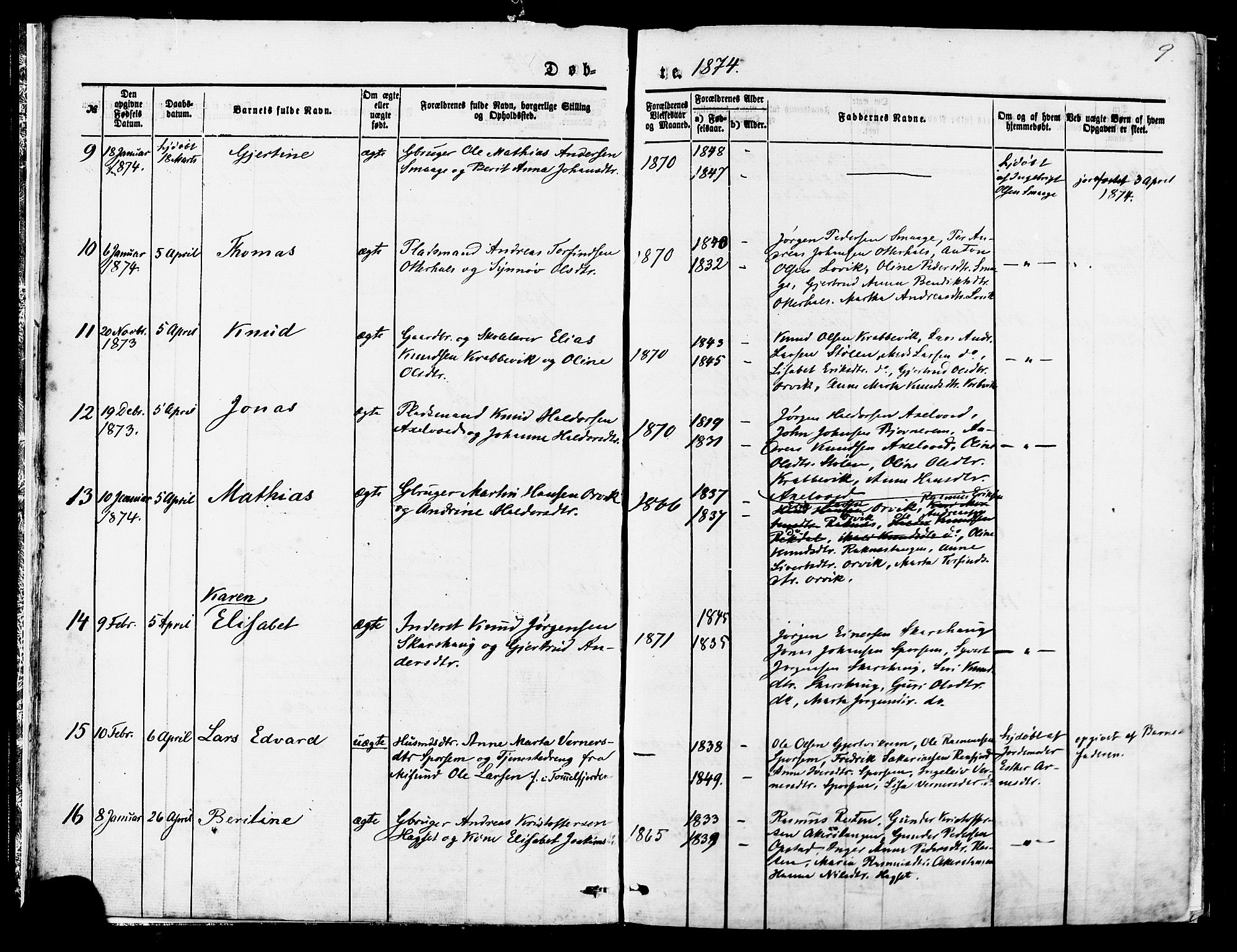 Ministerialprotokoller, klokkerbøker og fødselsregistre - Møre og Romsdal, AV/SAT-A-1454/560/L0720: Parish register (official) no. 560A04, 1873-1878, p. 9