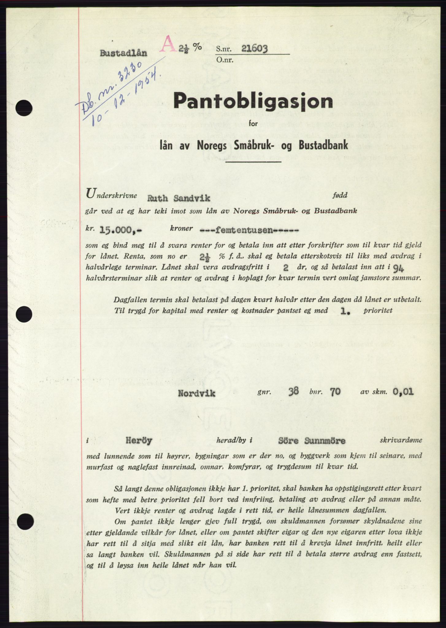 Søre Sunnmøre sorenskriveri, AV/SAT-A-4122/1/2/2C/L0126: Mortgage book no. 14B, 1954-1955, Diary no: : 3230/1954