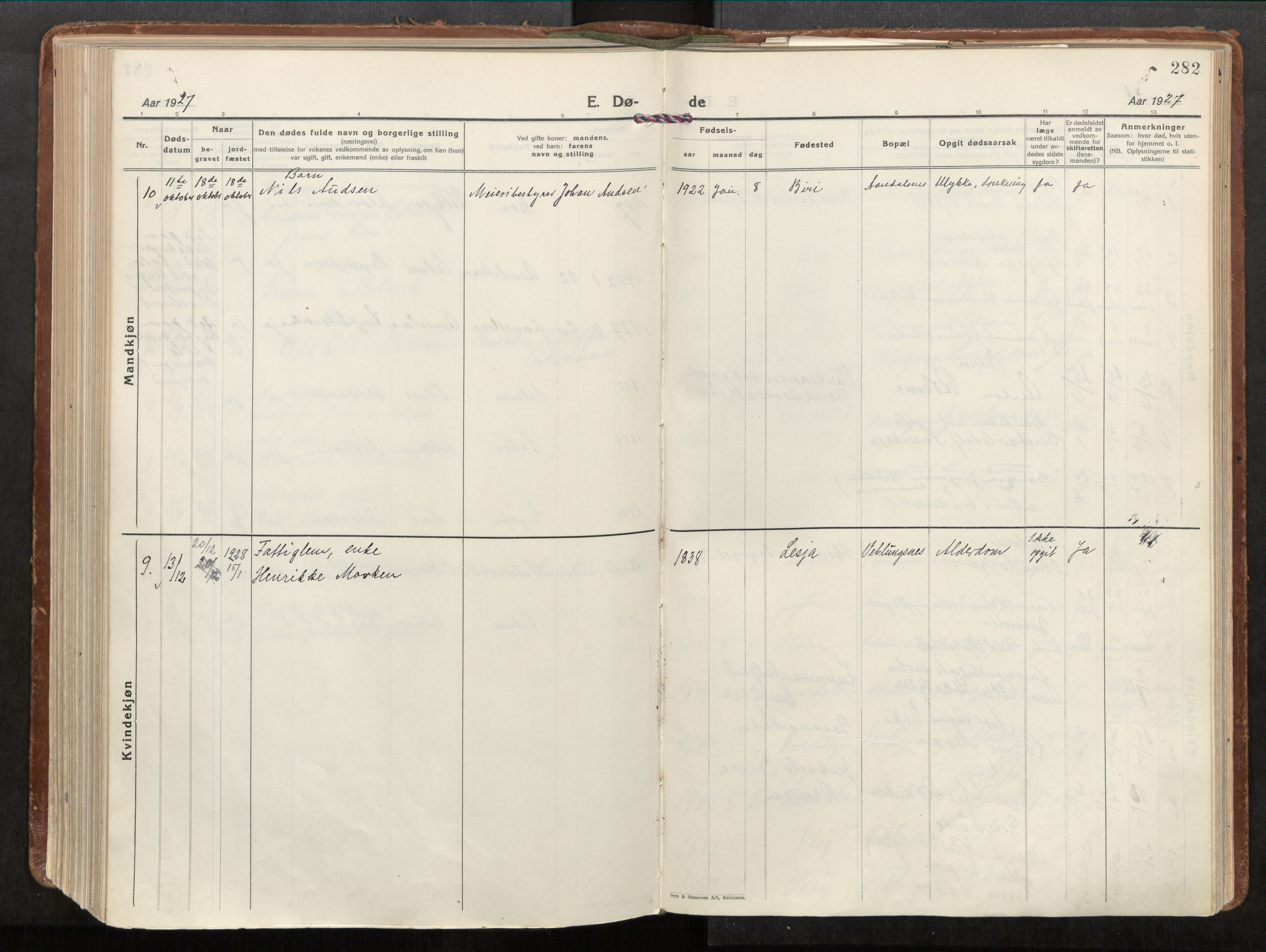 Ministerialprotokoller, klokkerbøker og fødselsregistre - Møre og Romsdal, AV/SAT-A-1454/544/L0587: Parish register (official) no. 544A11, 1924-1954, p. 282