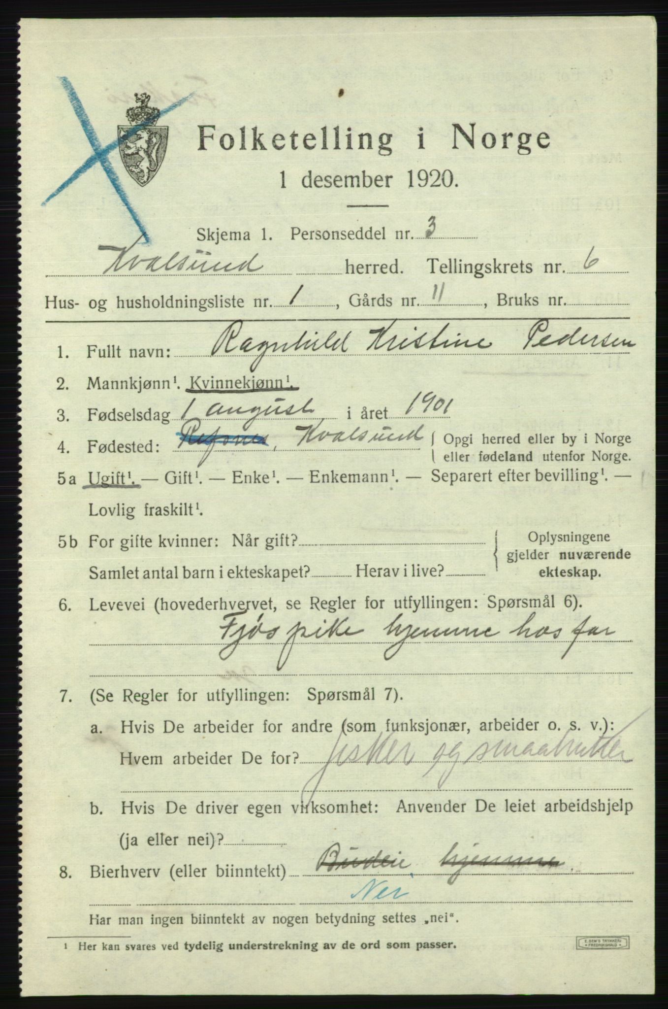 SATØ, 1920 census for , 1920, p. 1986