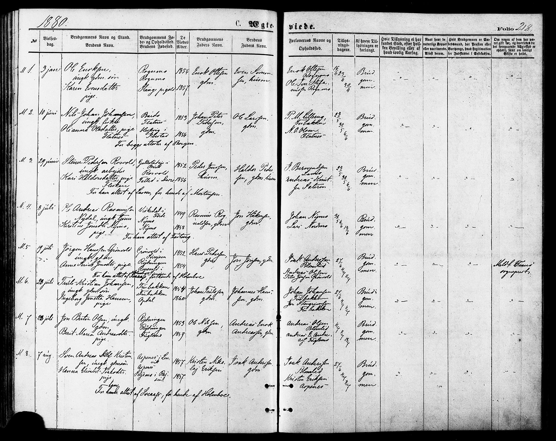 Målselv sokneprestembete, SATØ/S-1311/G/Ga/Gaa/L0005kirke: Parish register (official) no. 5, 1872-1884, p. 218
