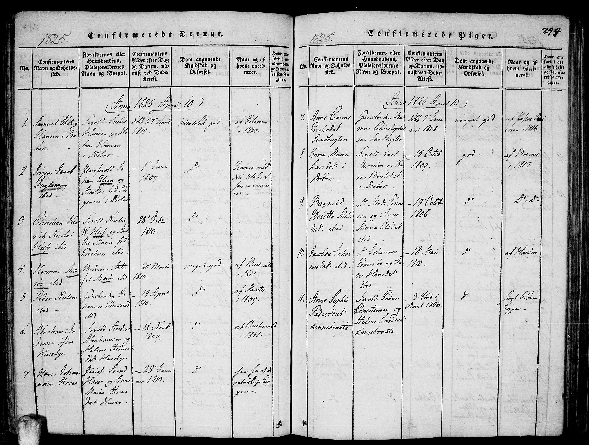 Drøbak prestekontor Kirkebøker, AV/SAO-A-10142a/F/Fa/L0001: Parish register (official) no. I 1, 1816-1842, p. 244