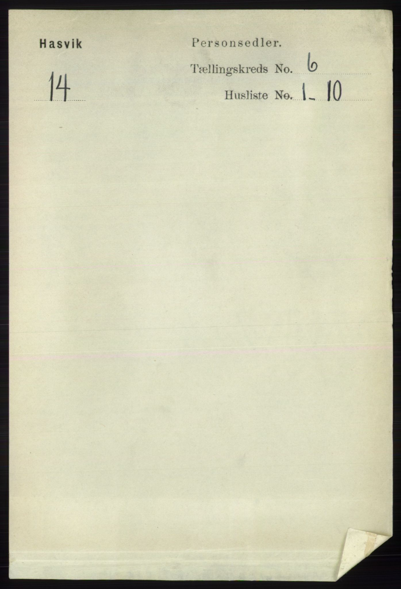 RA, 1891 census for 2015 Hasvik, 1891, p. 865