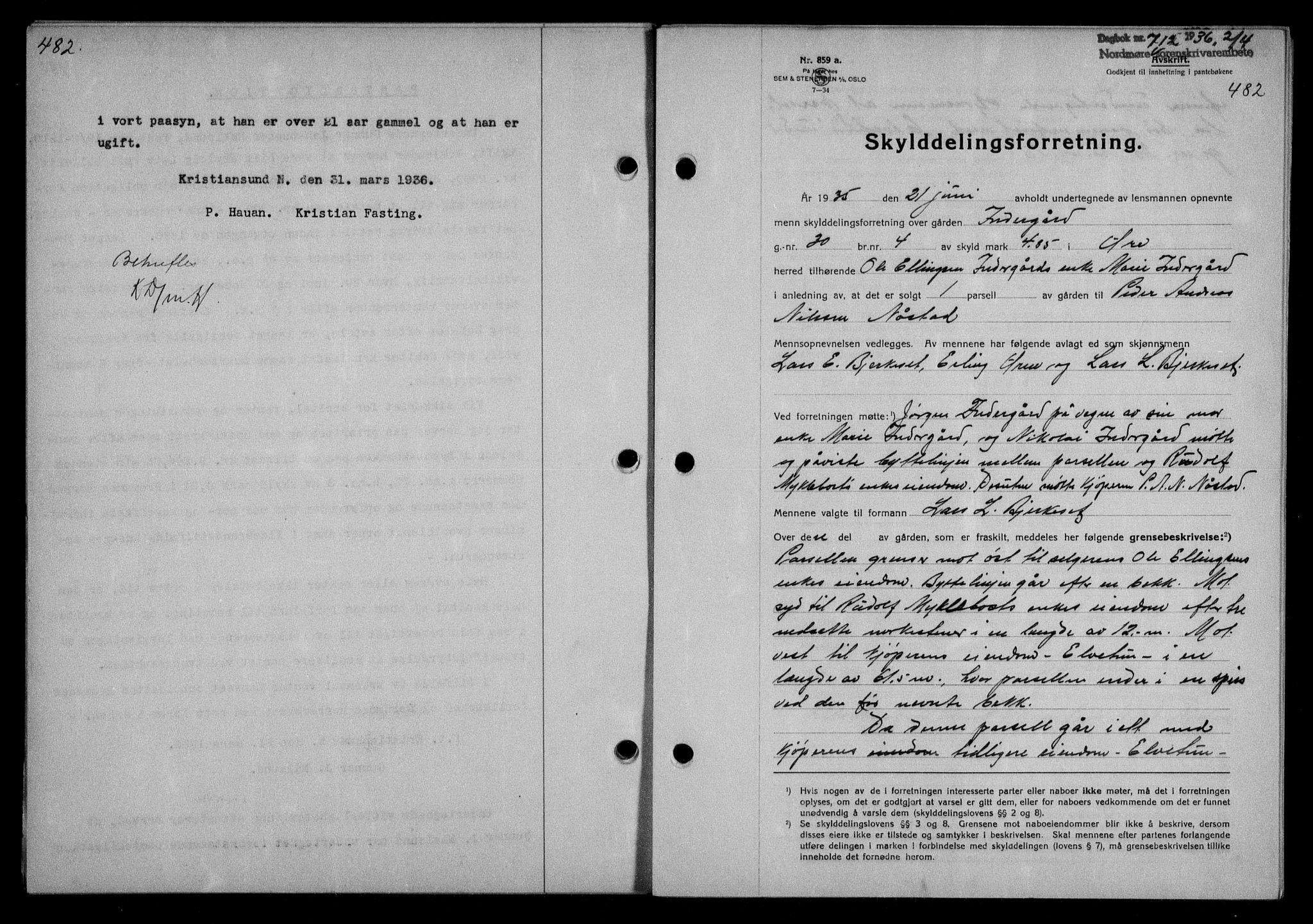 Nordmøre sorenskriveri, AV/SAT-A-4132/1/2/2Ca/L0087: Mortgage book no. 77, 1935-1936, Deed date: 02.04.1936