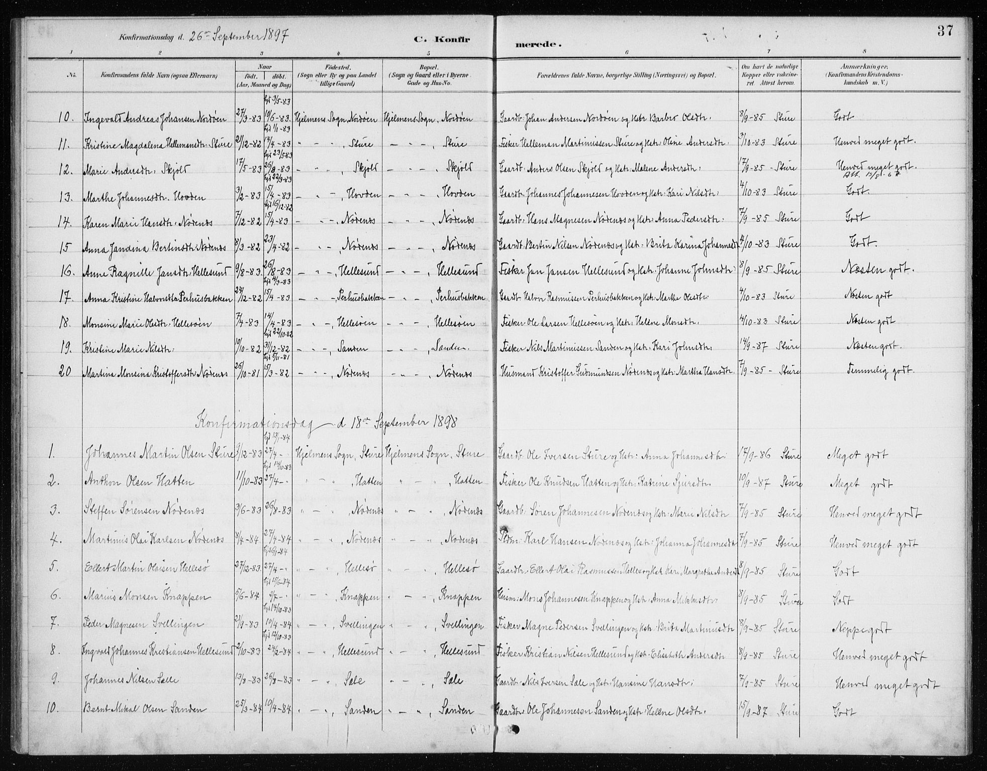 Manger sokneprestembete, SAB/A-76801/H/Haa: Parish register (official) no. E  2, 1891-1902, p. 37