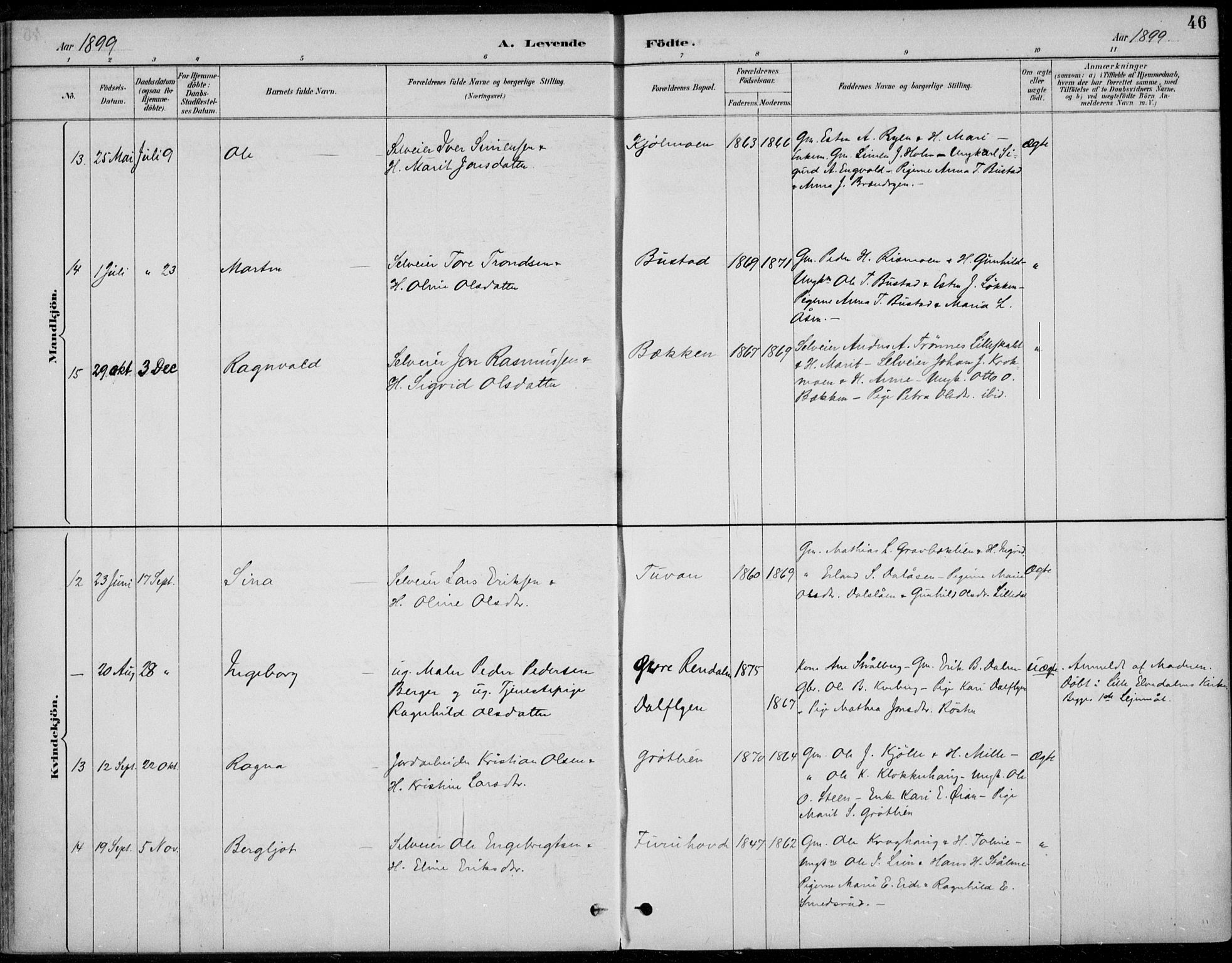 Alvdal prestekontor, AV/SAH-PREST-060/H/Ha/Haa/L0003: Parish register (official) no. 3, 1886-1912, p. 46