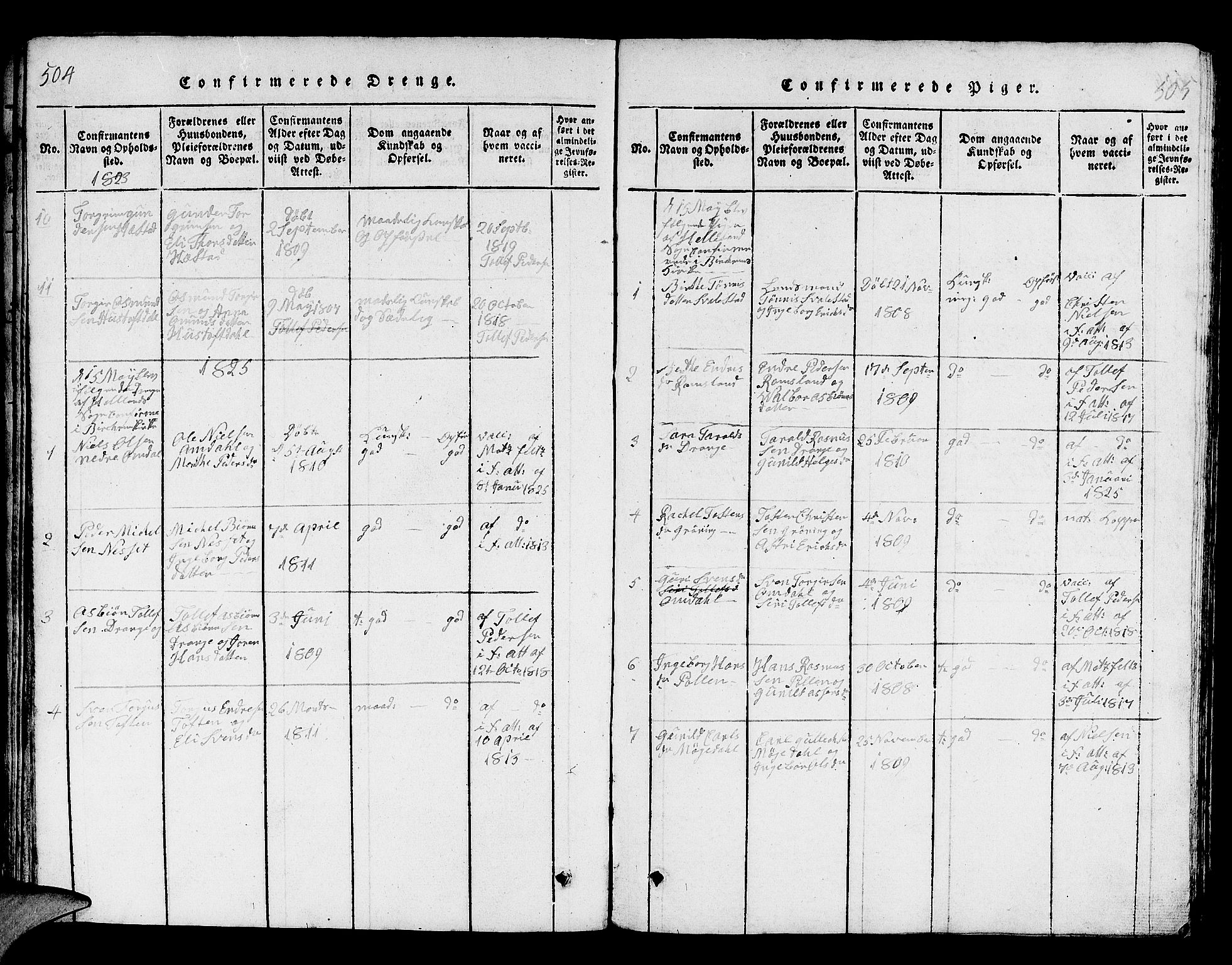 Helleland sokneprestkontor, SAST/A-101810: Parish register (copy) no. B 1, 1815-1841, p. 504-505