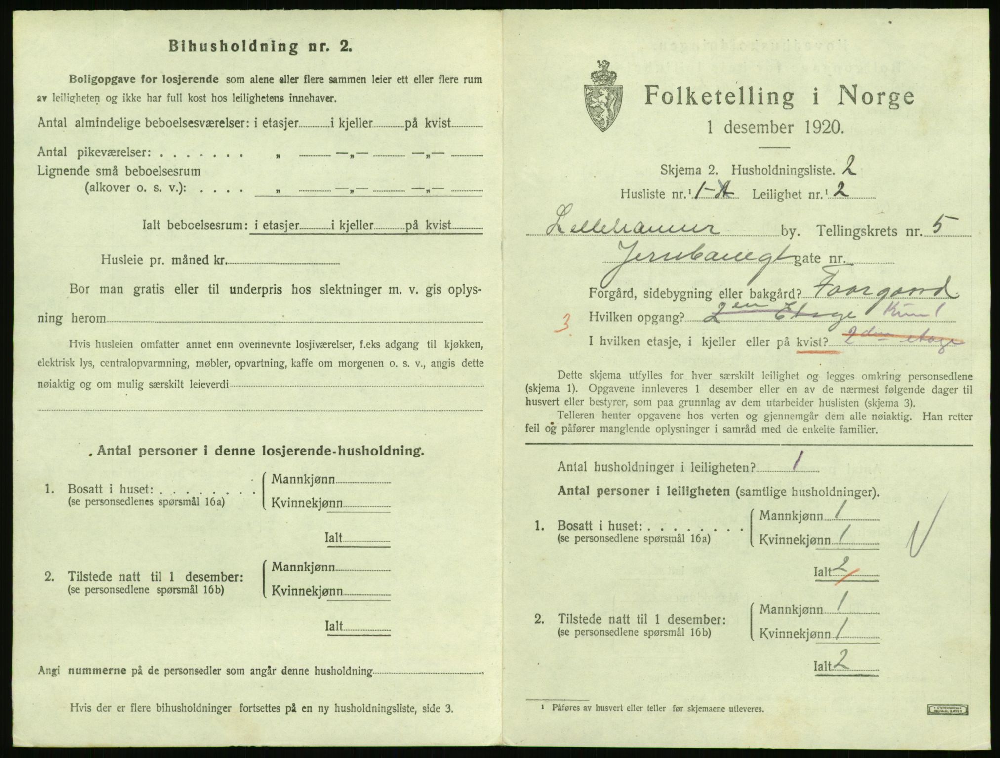 SAH, 1920 census for Lillehammer, 1920, p. 2196