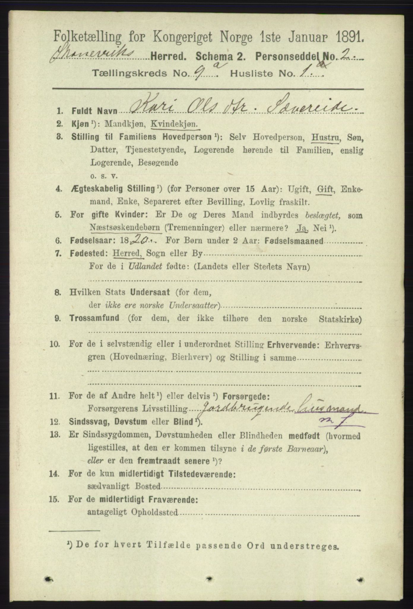 RA, 1891 census for 1212 Skånevik, 1891, p. 2555