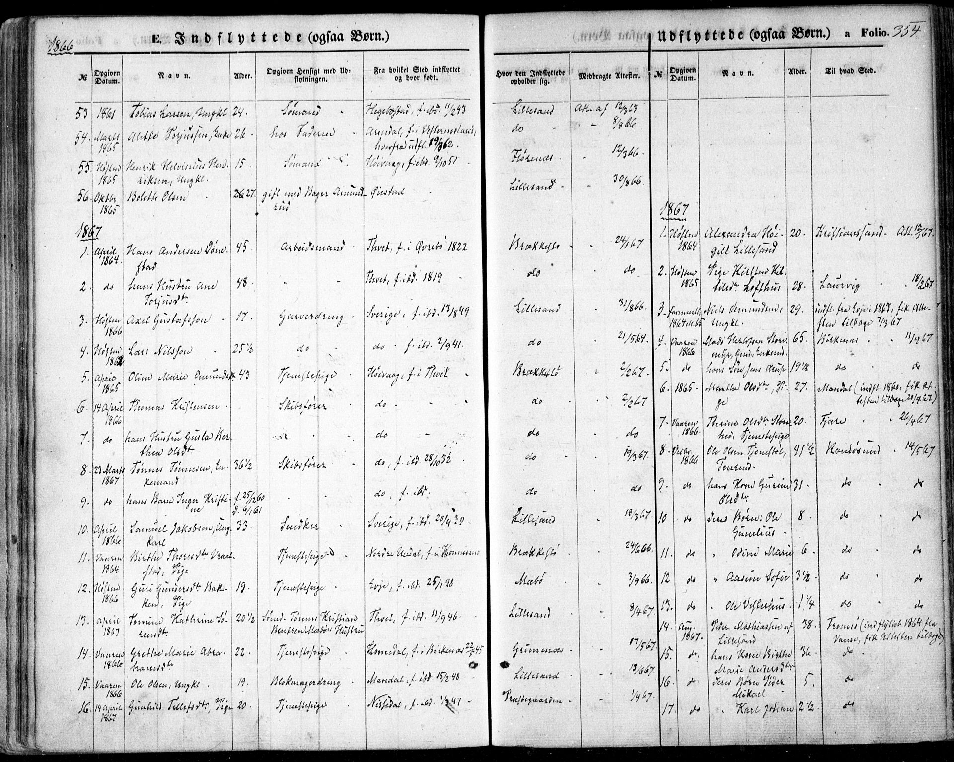 Vestre Moland sokneprestkontor, SAK/1111-0046/F/Fa/Fab/L0007: Parish register (official) no. A 7, 1859-1872, p. 354