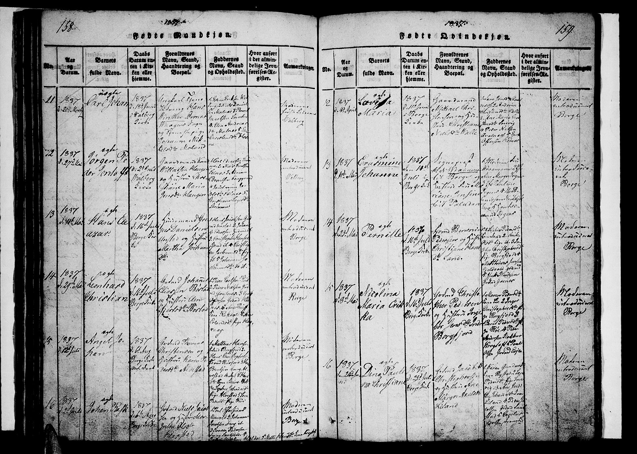 Ministerialprotokoller, klokkerbøker og fødselsregistre - Nordland, SAT/A-1459/880/L1130: Parish register (official) no. 880A04, 1821-1843, p. 158-159