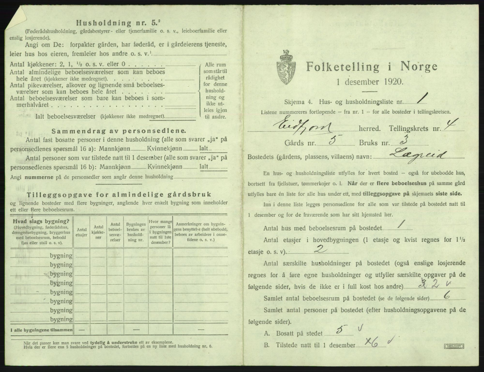 SAB, 1920 census for Eidfjord, 1920, p. 205