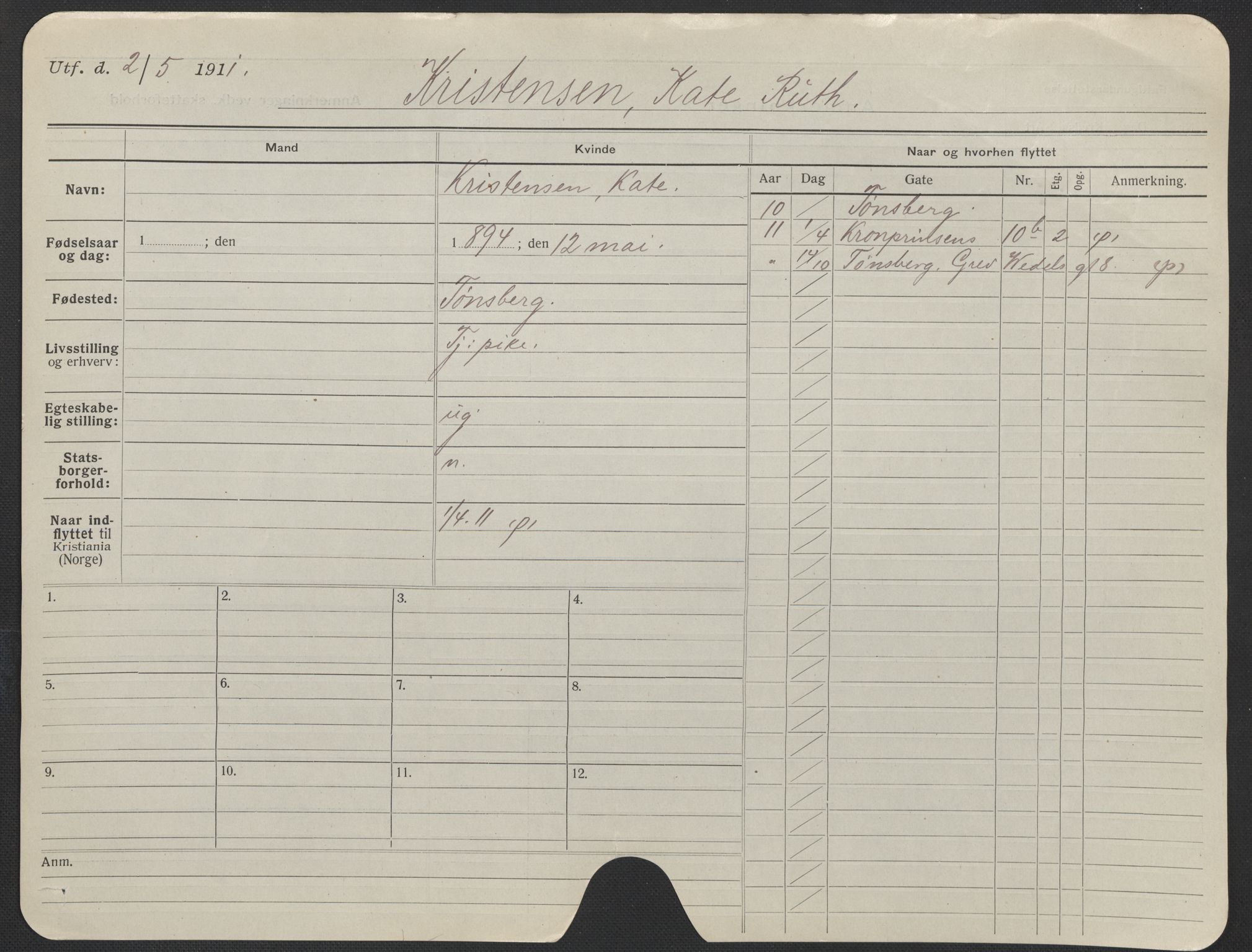 Oslo folkeregister, Registerkort, AV/SAO-A-11715/F/Fa/Fac/L0019: Kvinner, 1906-1914, p. 154a