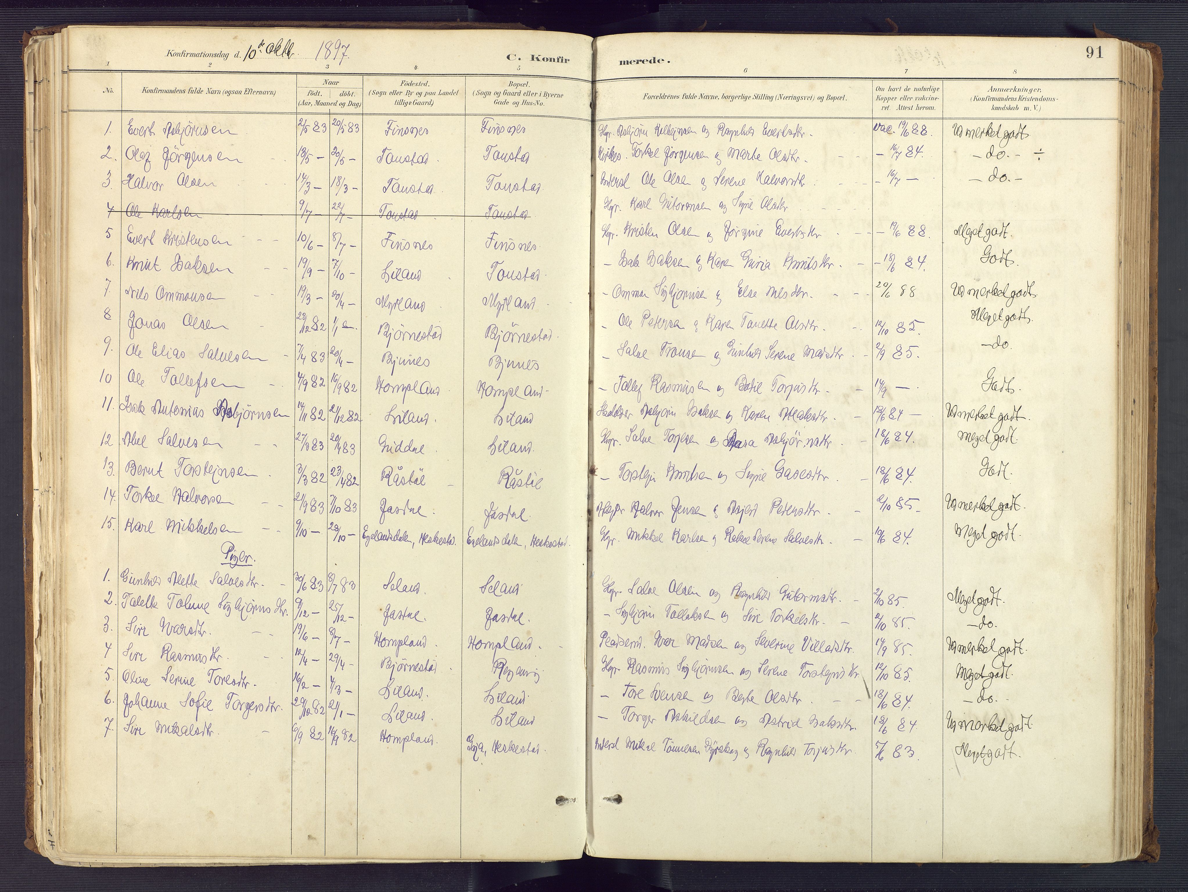 Sirdal sokneprestkontor, SAK/1111-0036/F/Fa/Fab/L0004: Parish register (official) no. A 4, 1887-1919, p. 91