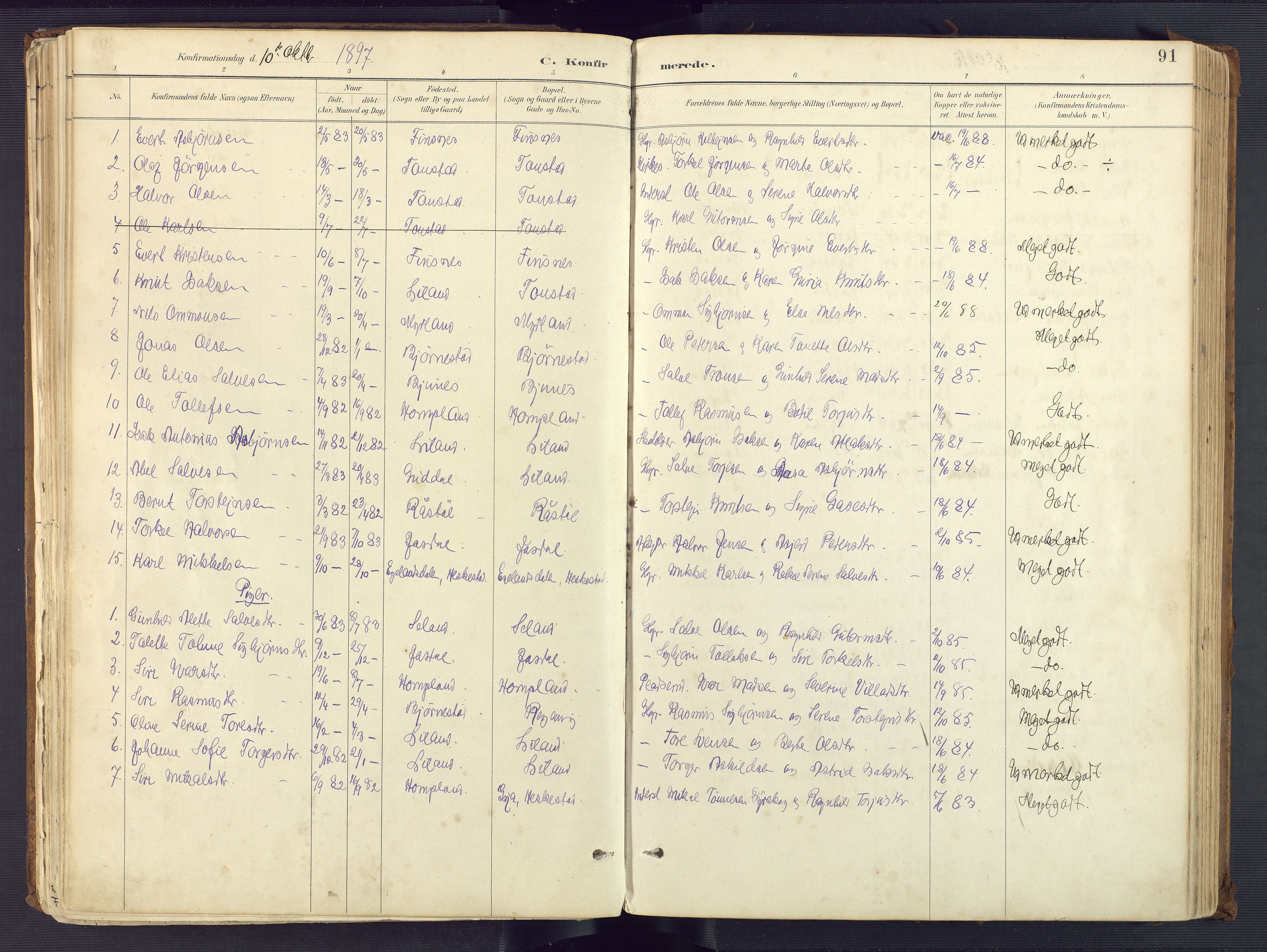 Sirdal sokneprestkontor, AV/SAK-1111-0036/F/Fa/Fab/L0004: Parish register (official) no. A 4, 1887-1919, p. 91